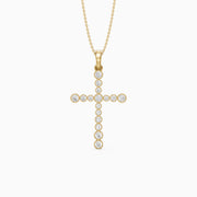 Evelynn Round Lab Grown Diamond Beaded Bezel Cross Pendant