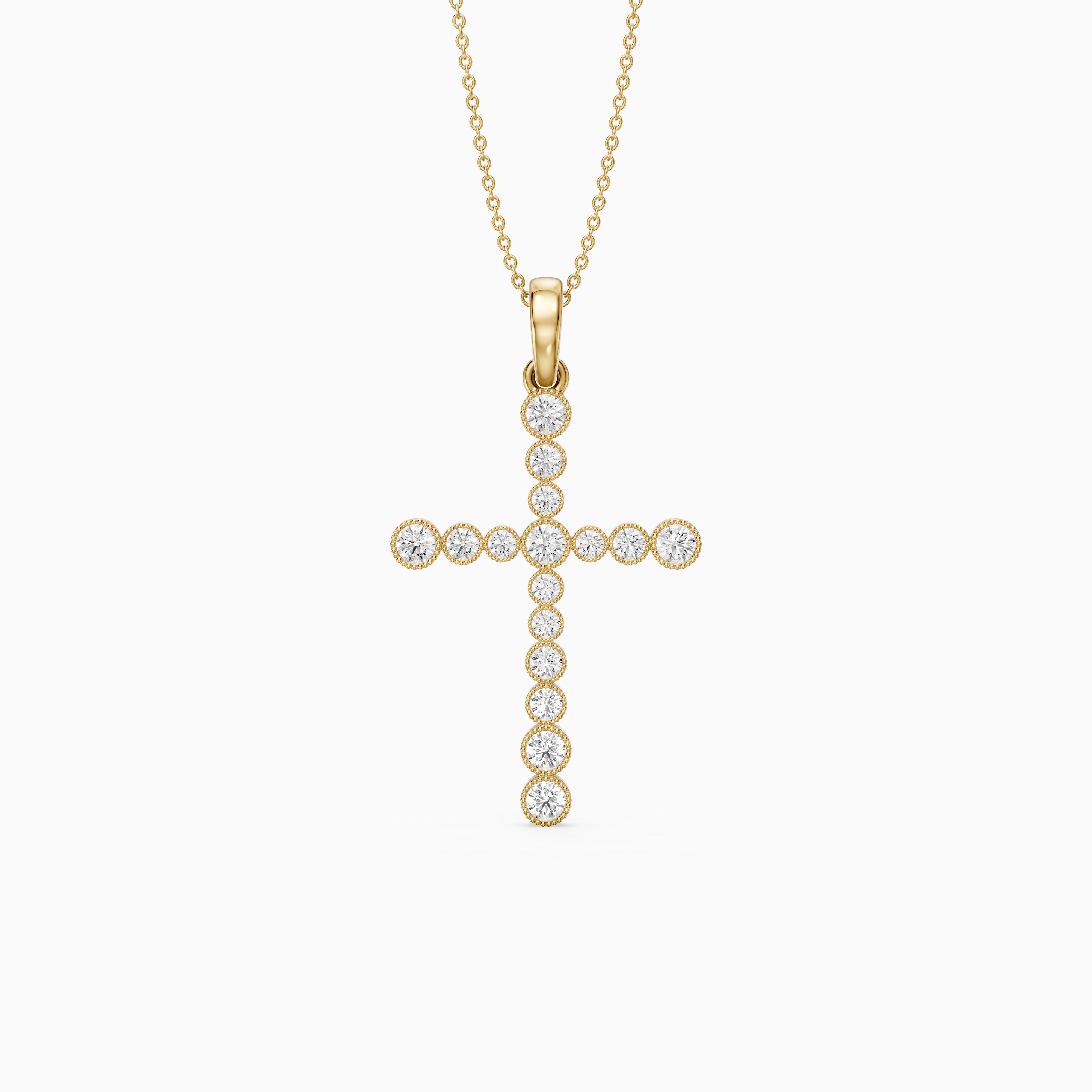 Evelynn Round Lab Grown Diamond Beaded Bezel Cross Pendant