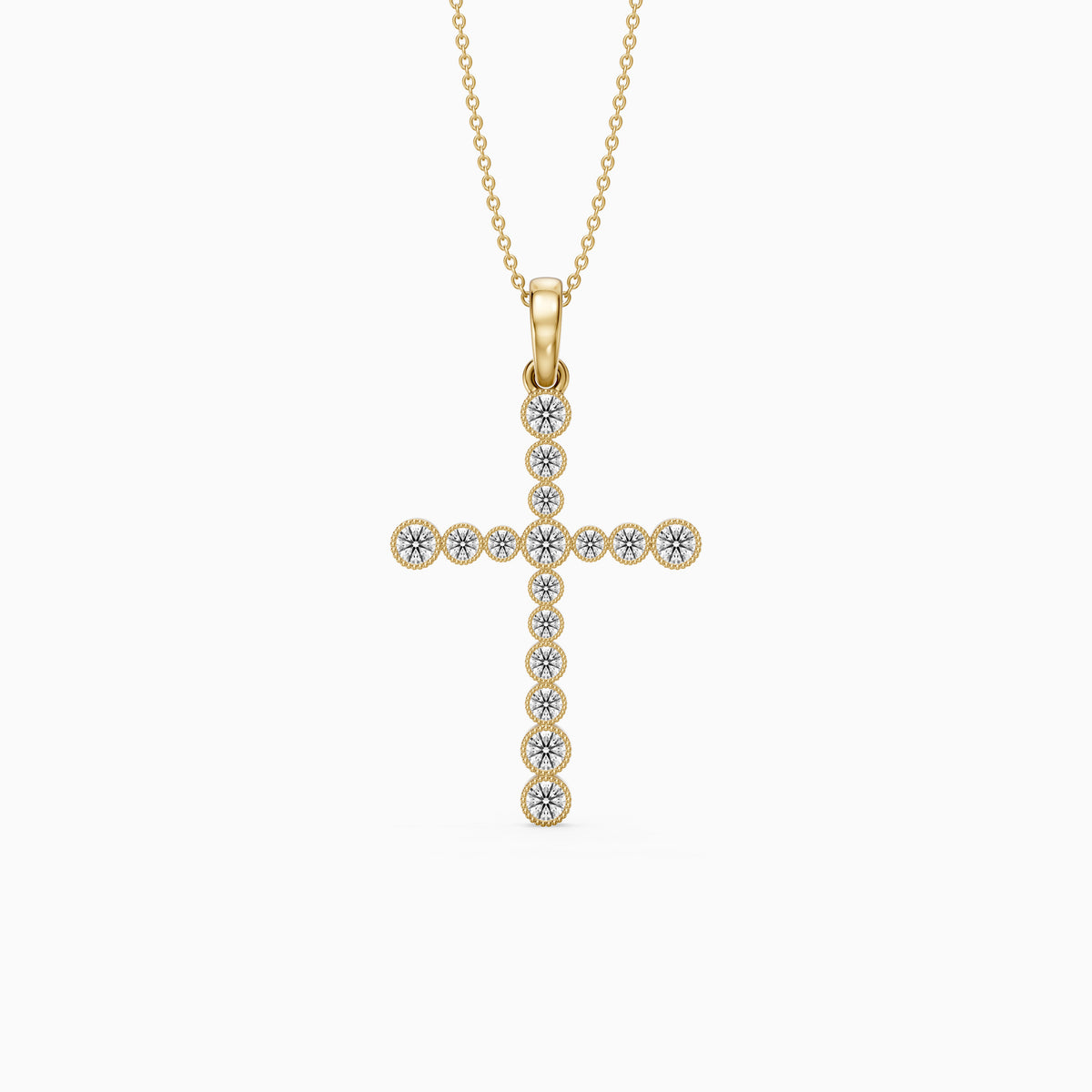 Evelynn Round Lab Grown Diamond Beaded Bezel Cross Pendant