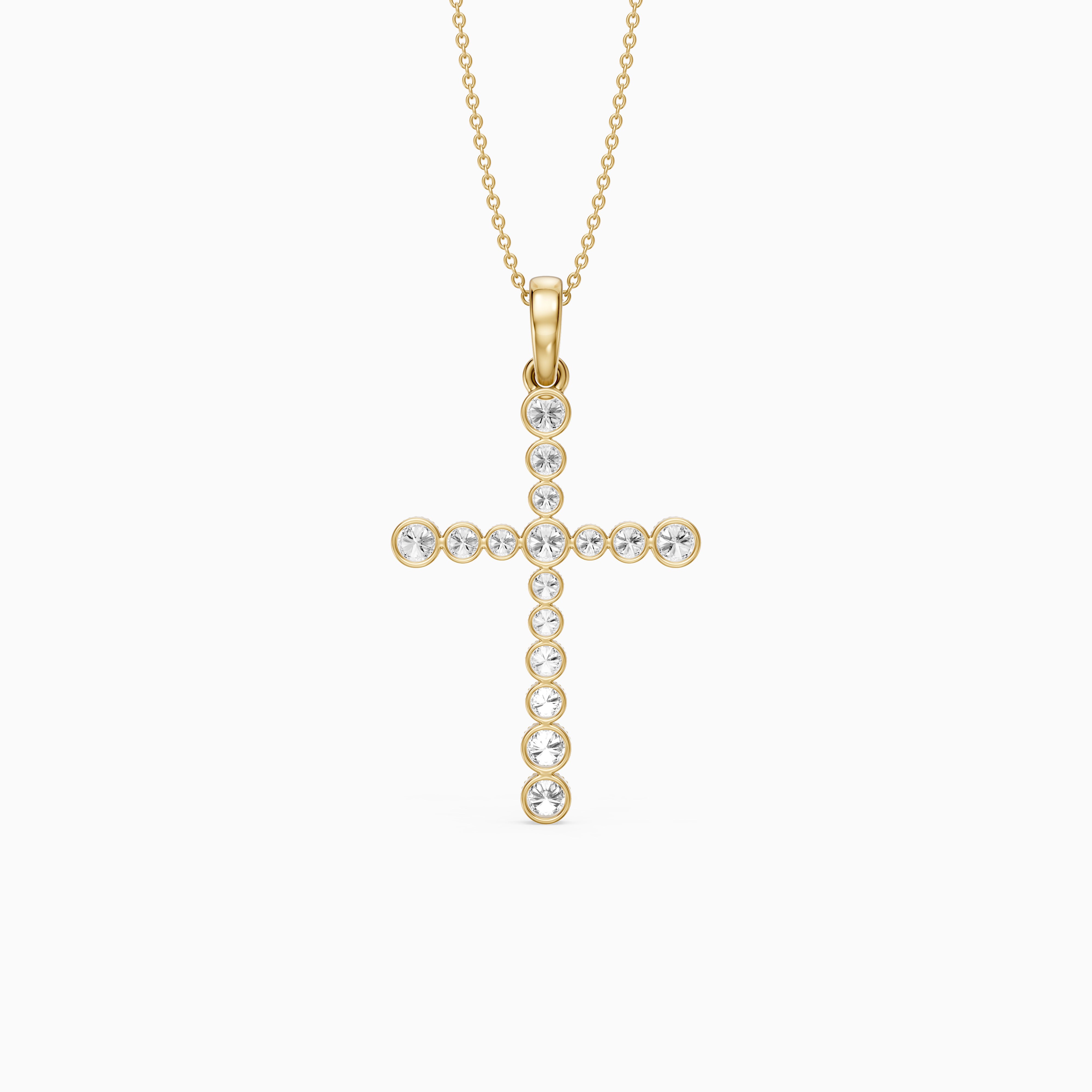 Evelynn Round Lab Grown Diamond Beaded Bezel Cross Pendant