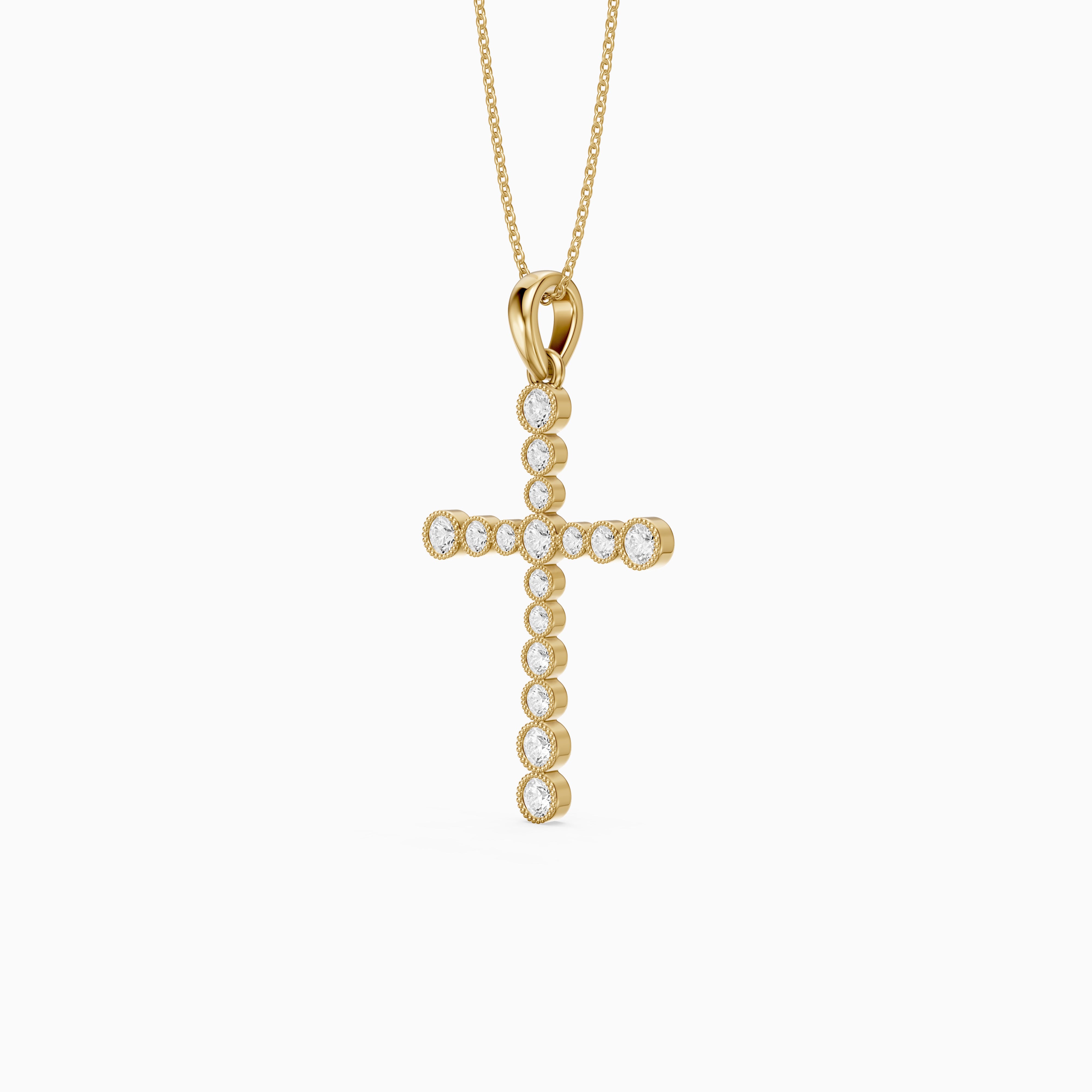 Evelynn Round Lab Grown Diamond Beaded Bezel Cross Pendant