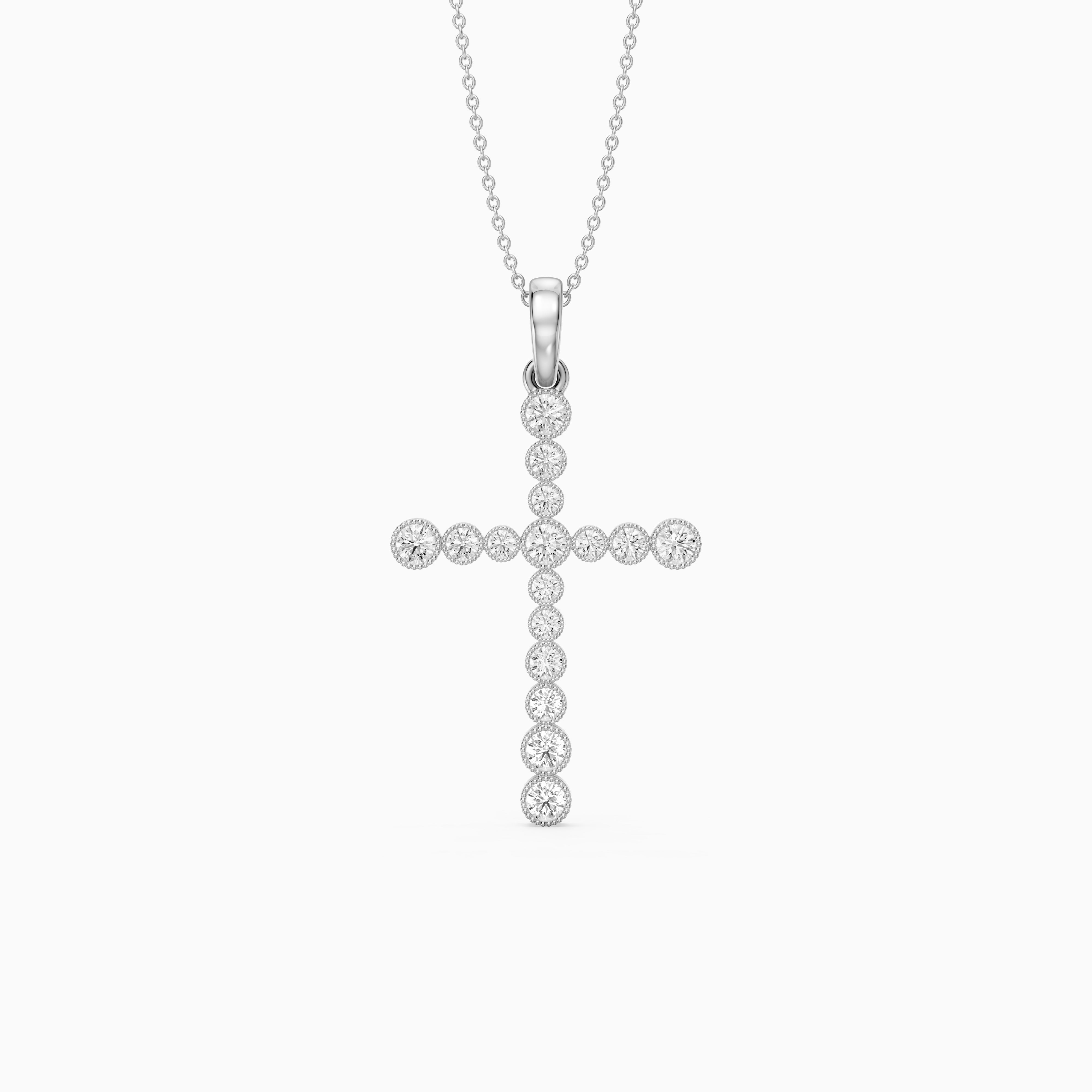 Evelynn Round Lab Grown Diamond Beaded Bezel Cross Pendant