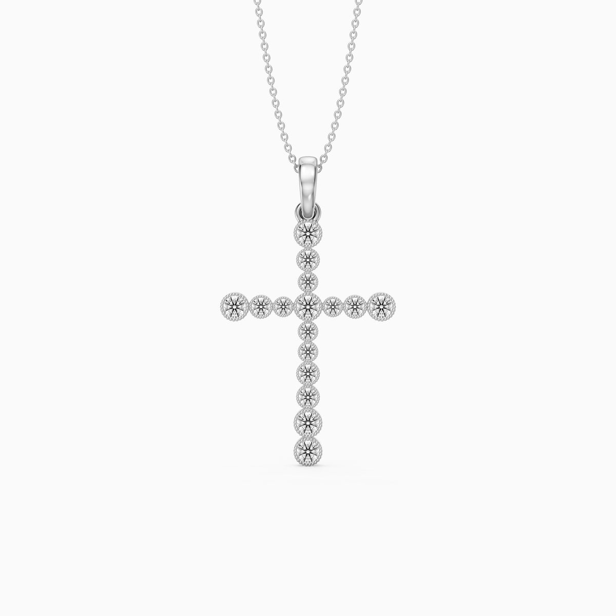 Evelynn Round Lab Grown Diamond Beaded Bezel Cross Pendant