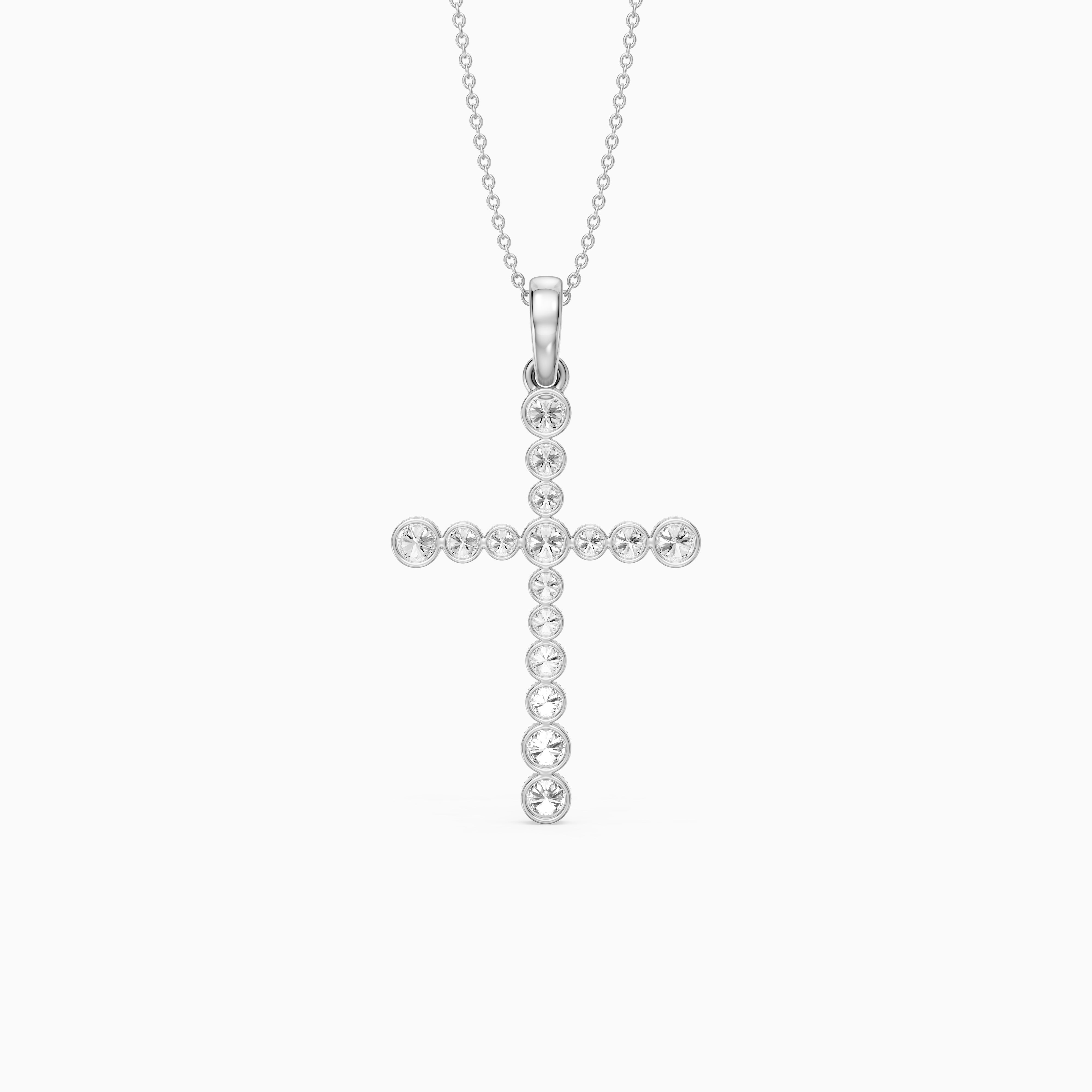 Evelynn Round Lab Grown Diamond Beaded Bezel Cross Pendant