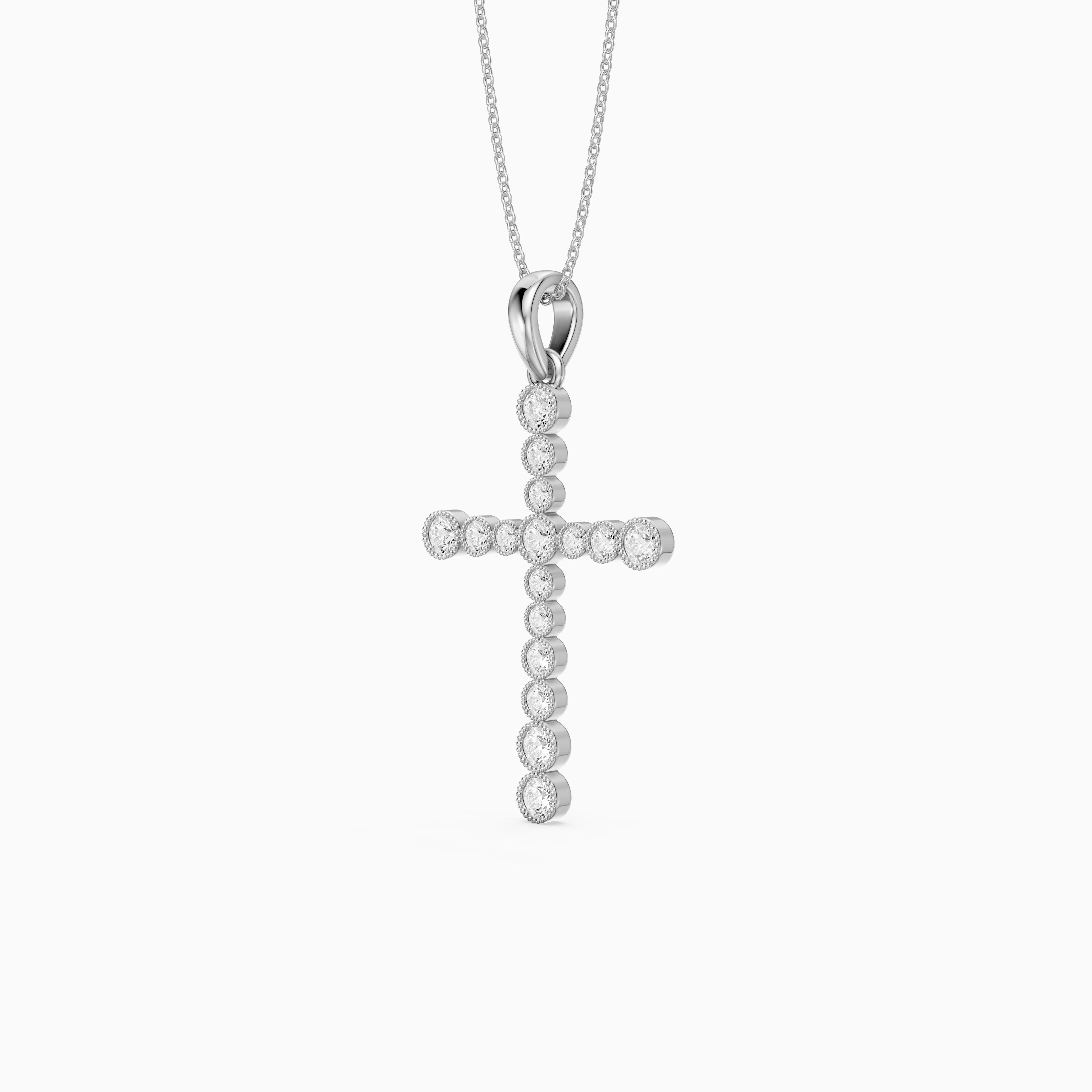 Evelynn Round Lab Grown Diamond Beaded Bezel Cross Pendant
