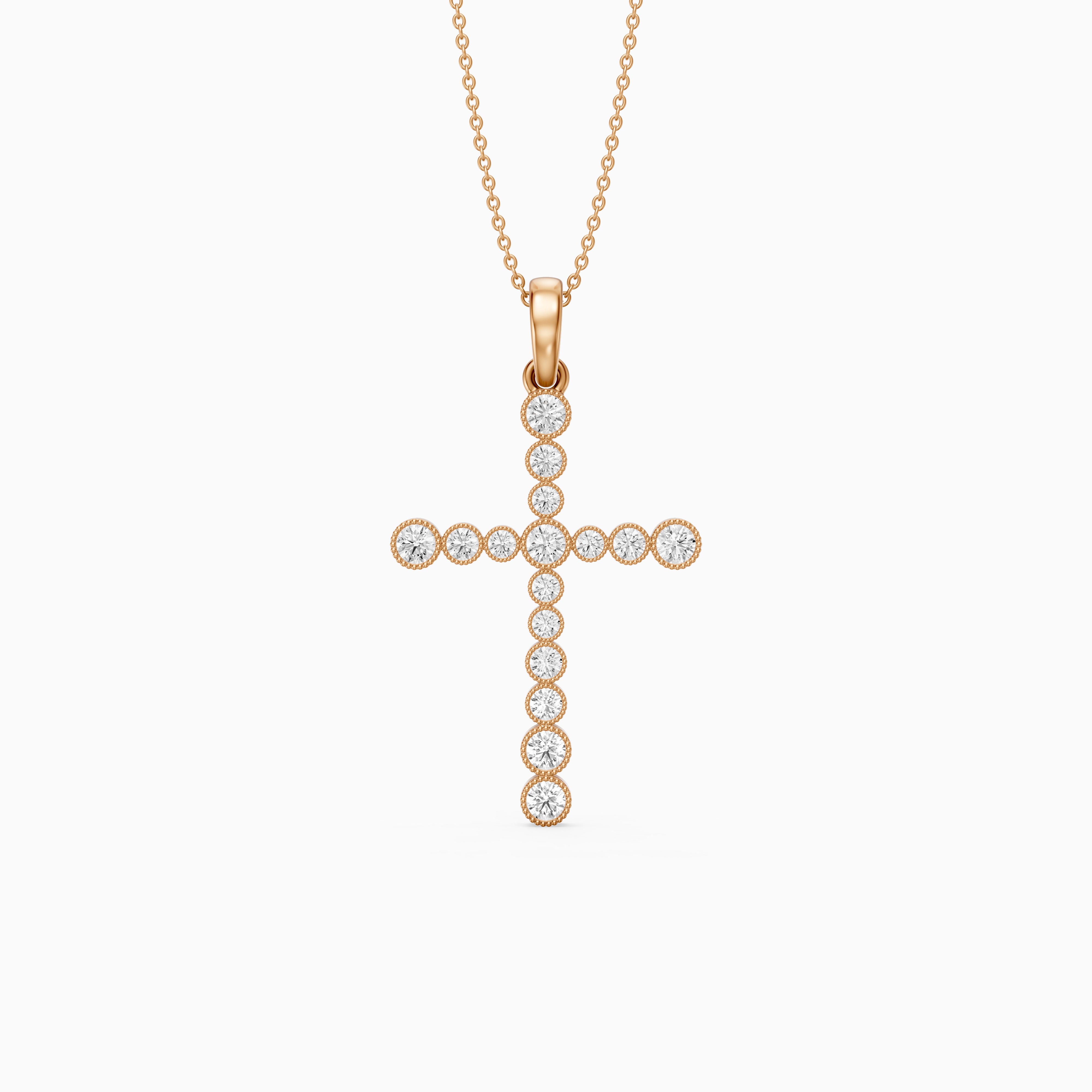 Evelynn Round Lab Grown Diamond Beaded Bezel Cross Pendant