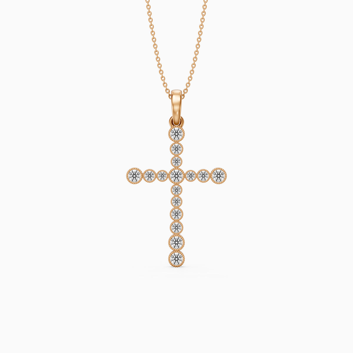 Evelynn Round Lab Grown Diamond Beaded Bezel Cross Pendant
