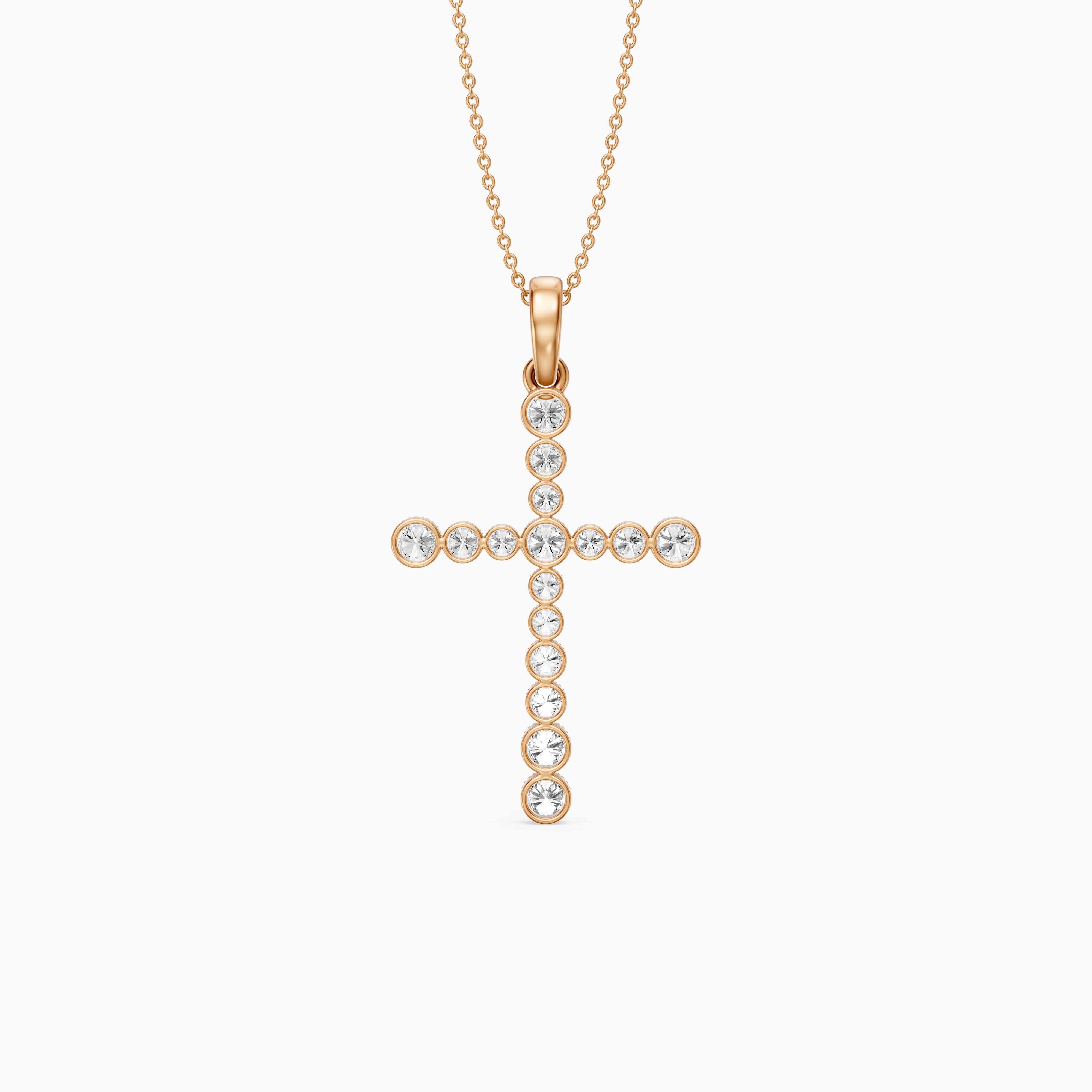 Evelynn Round Lab Grown Diamond Beaded Bezel Cross Pendant