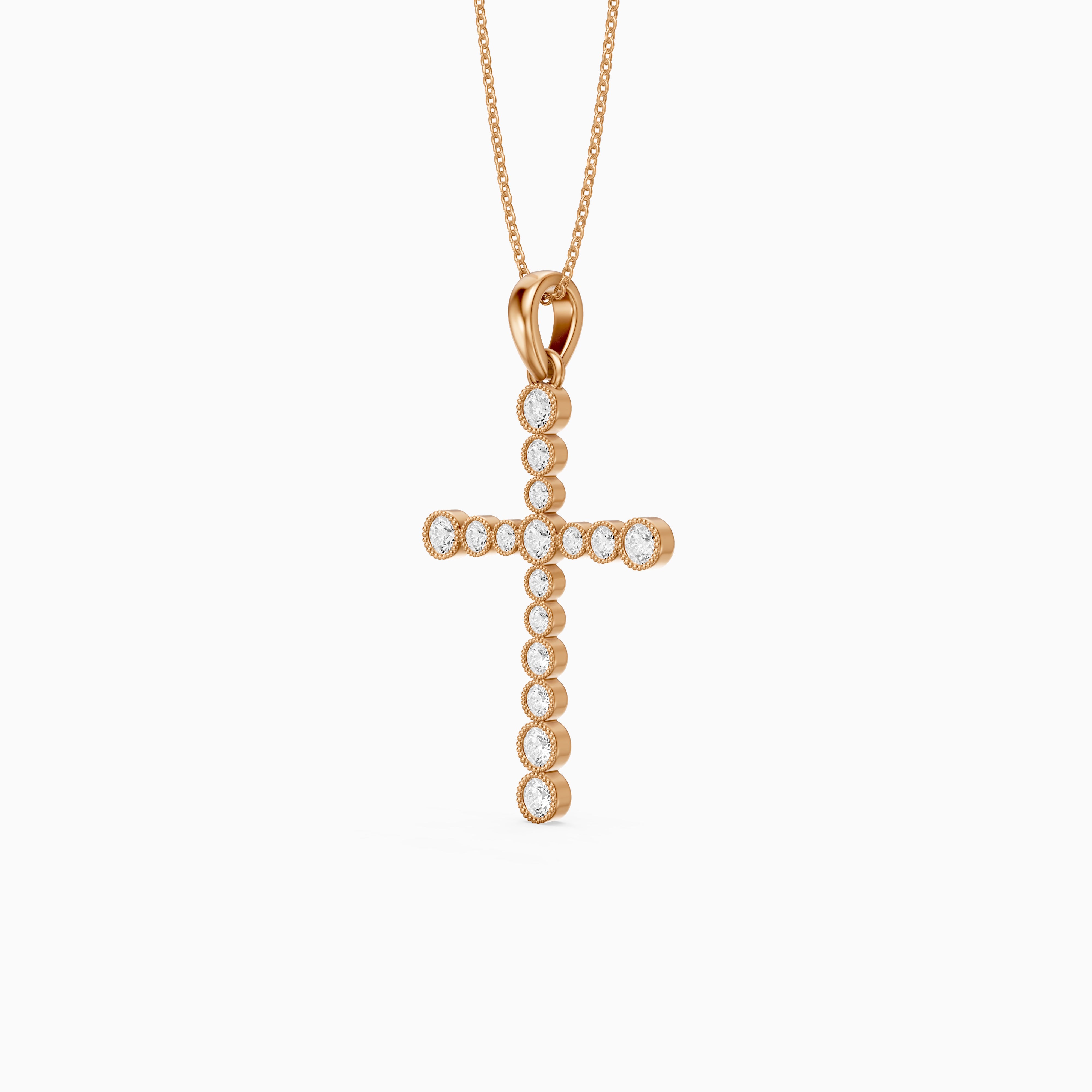 Evelynn Round Lab Grown Diamond Beaded Bezel Cross Pendant