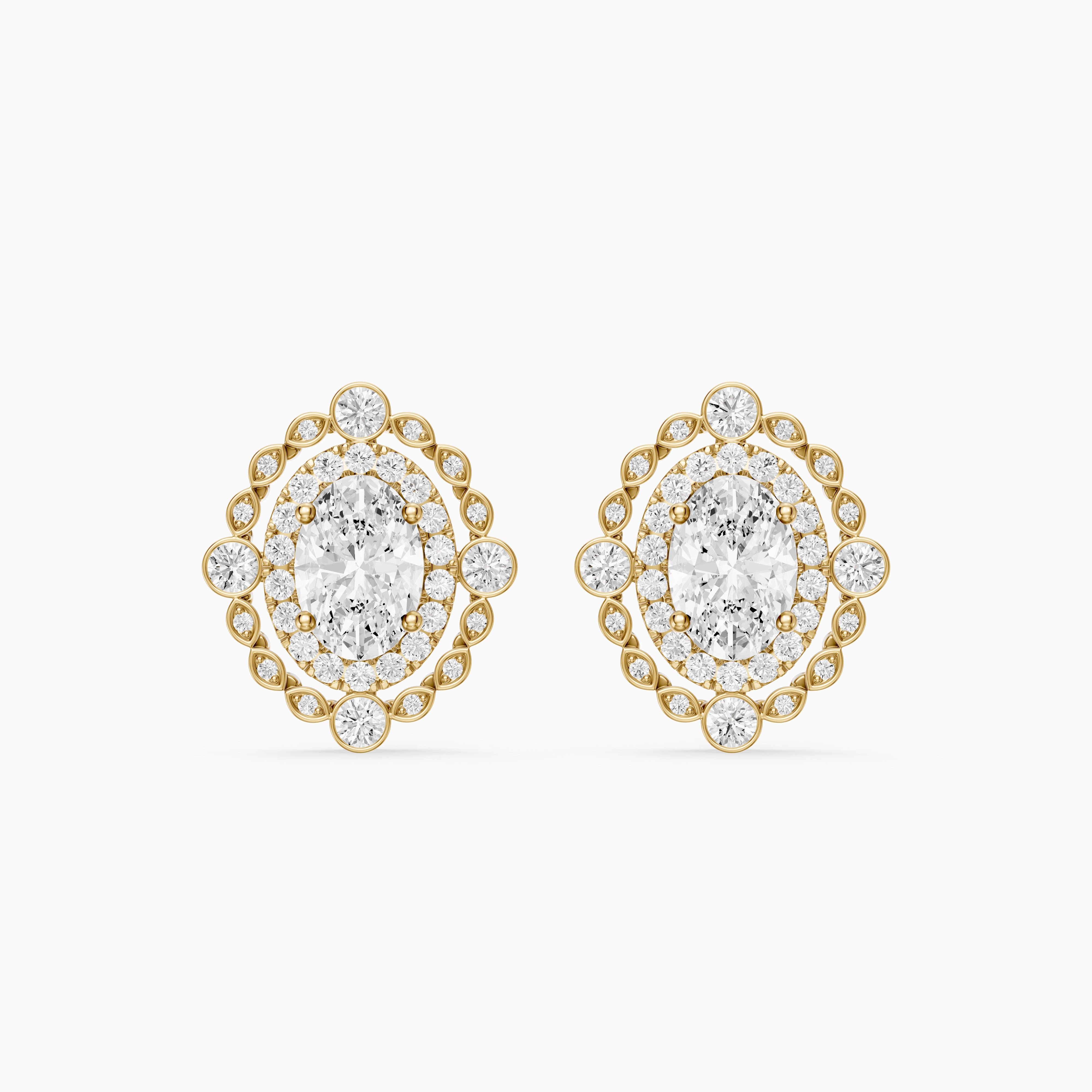 Evadne Oval and Round Lab Grown Diamond Double Halo Stud Earrings