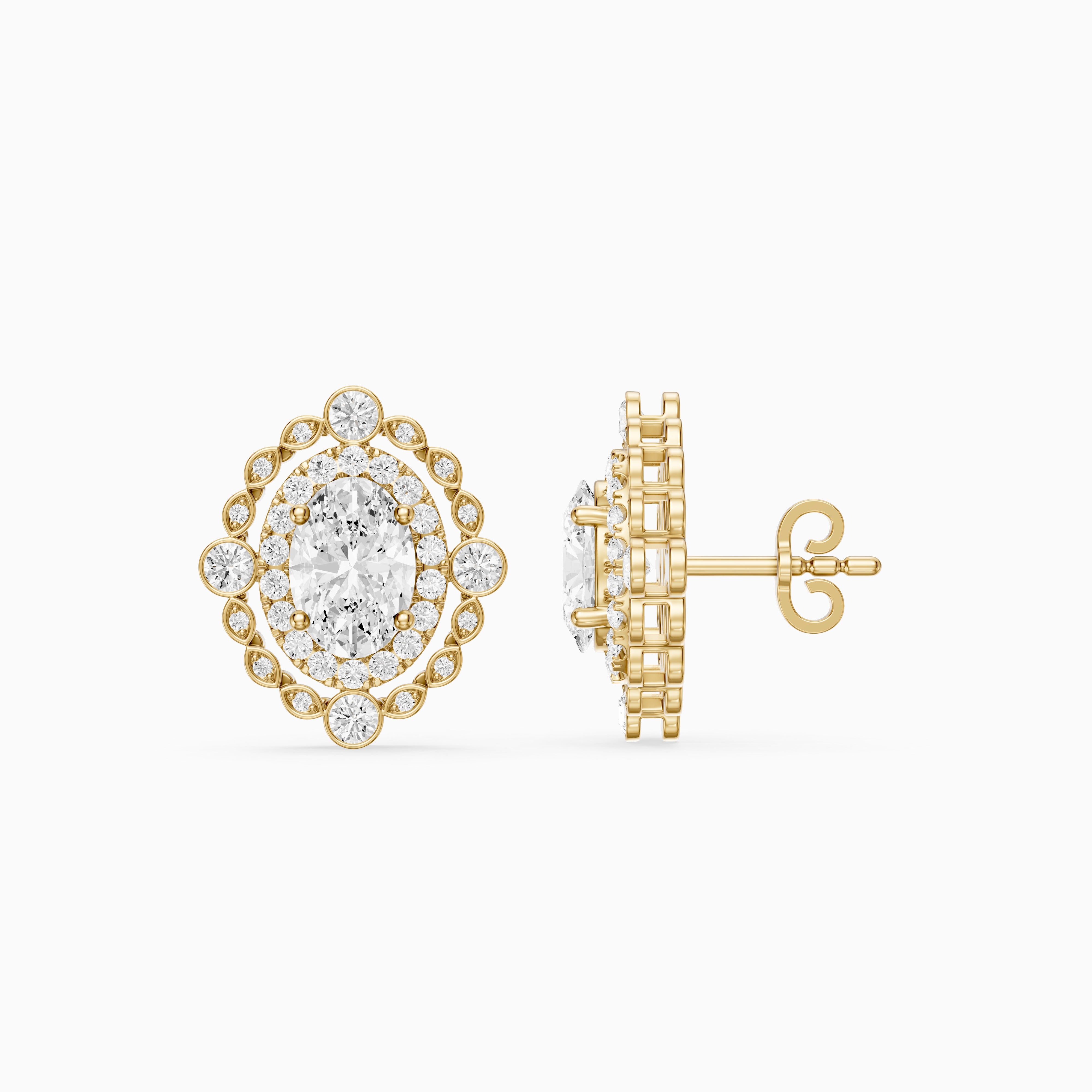 Evadne Oval and Round Lab Grown Diamond Double Halo Stud Earrings