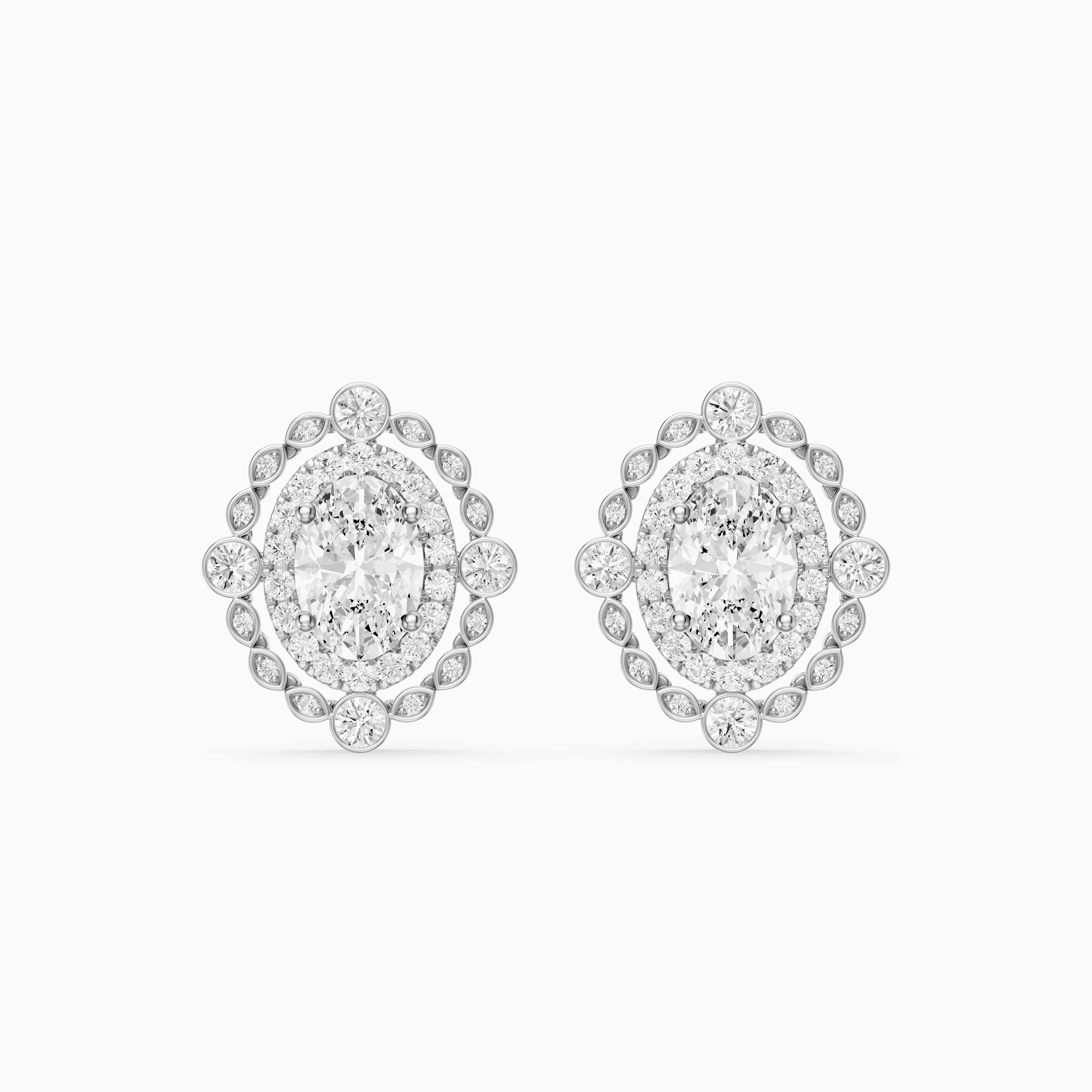 Evadne Oval and Round Lab Grown Diamond Double Halo Stud Earrings