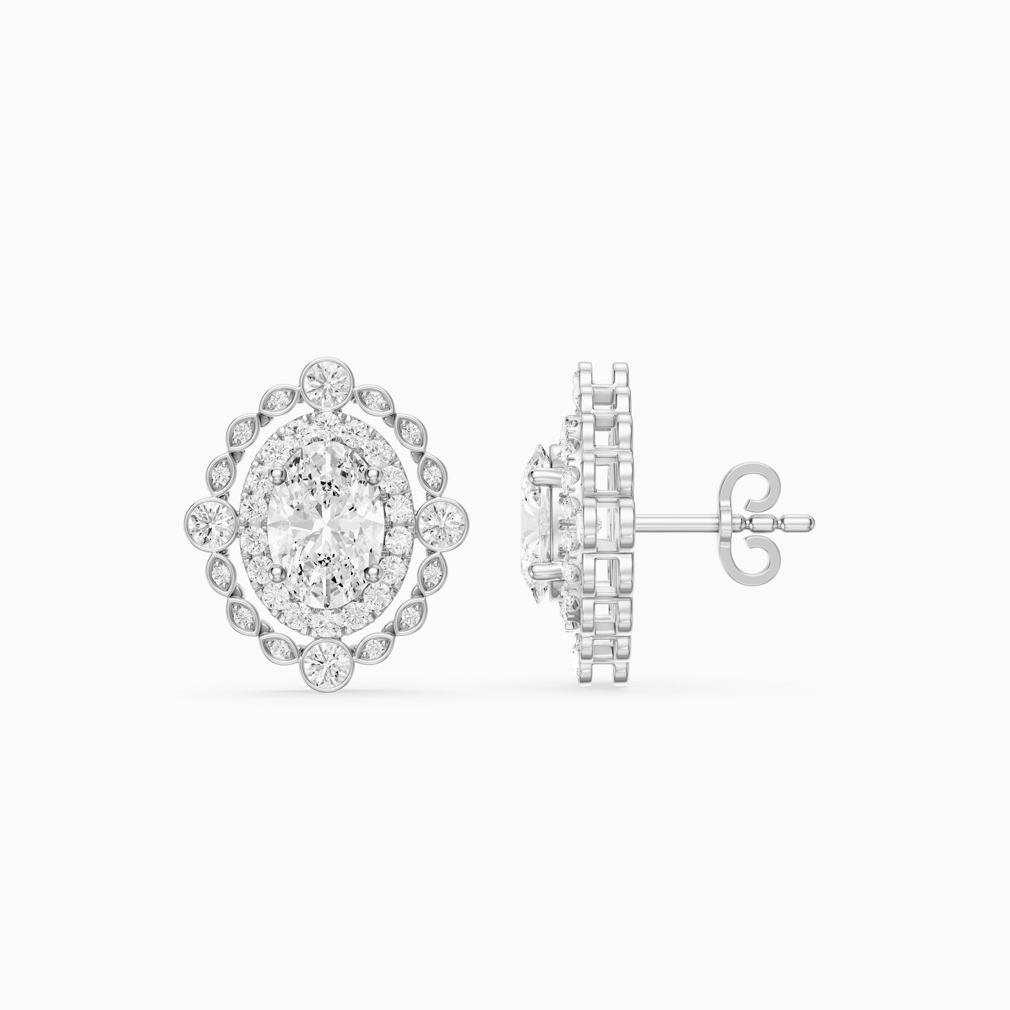Evadne Oval and Round Lab Grown Diamond Double Halo Stud Earrings