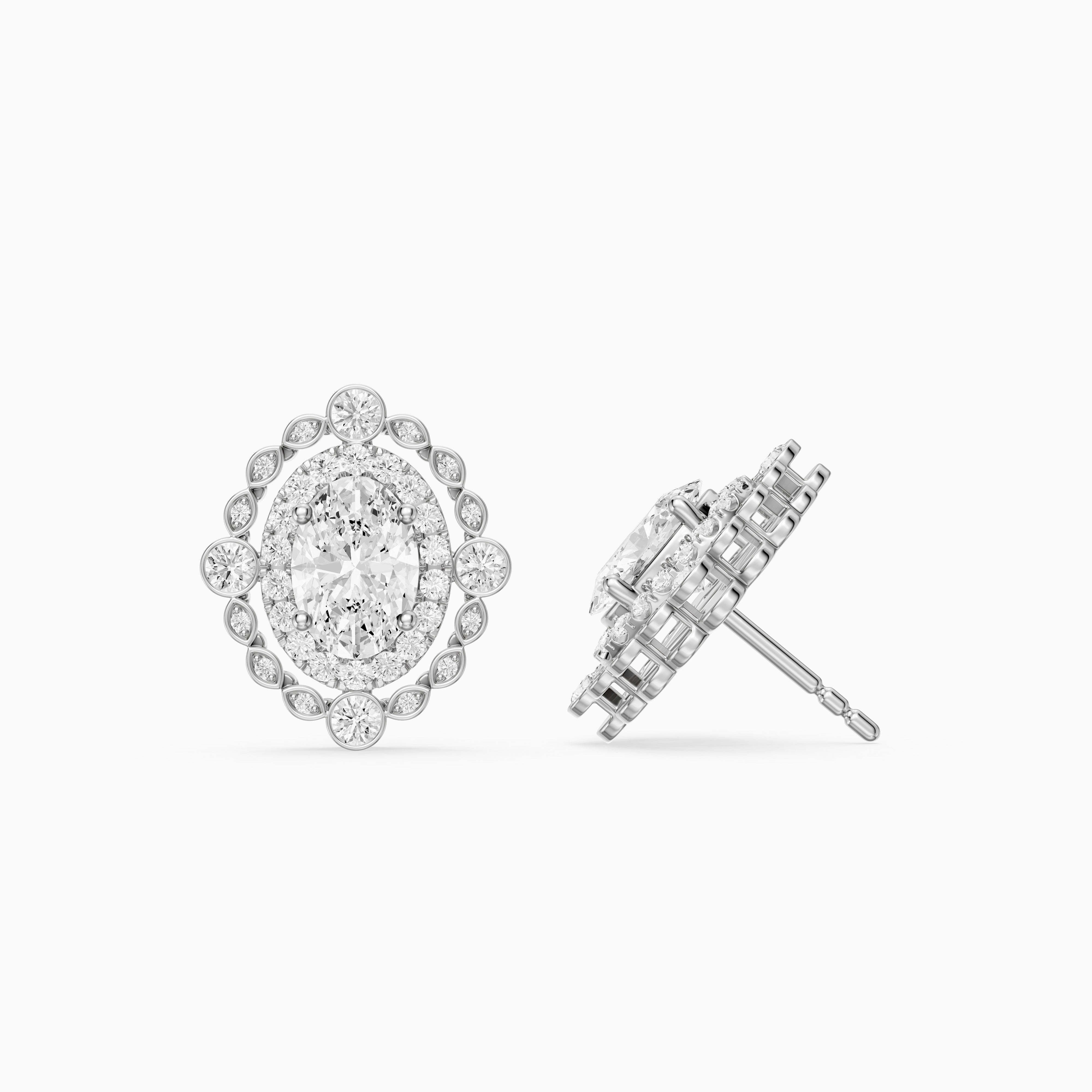 Evadne Oval and Round Lab Grown Diamond Double Halo Stud Earrings