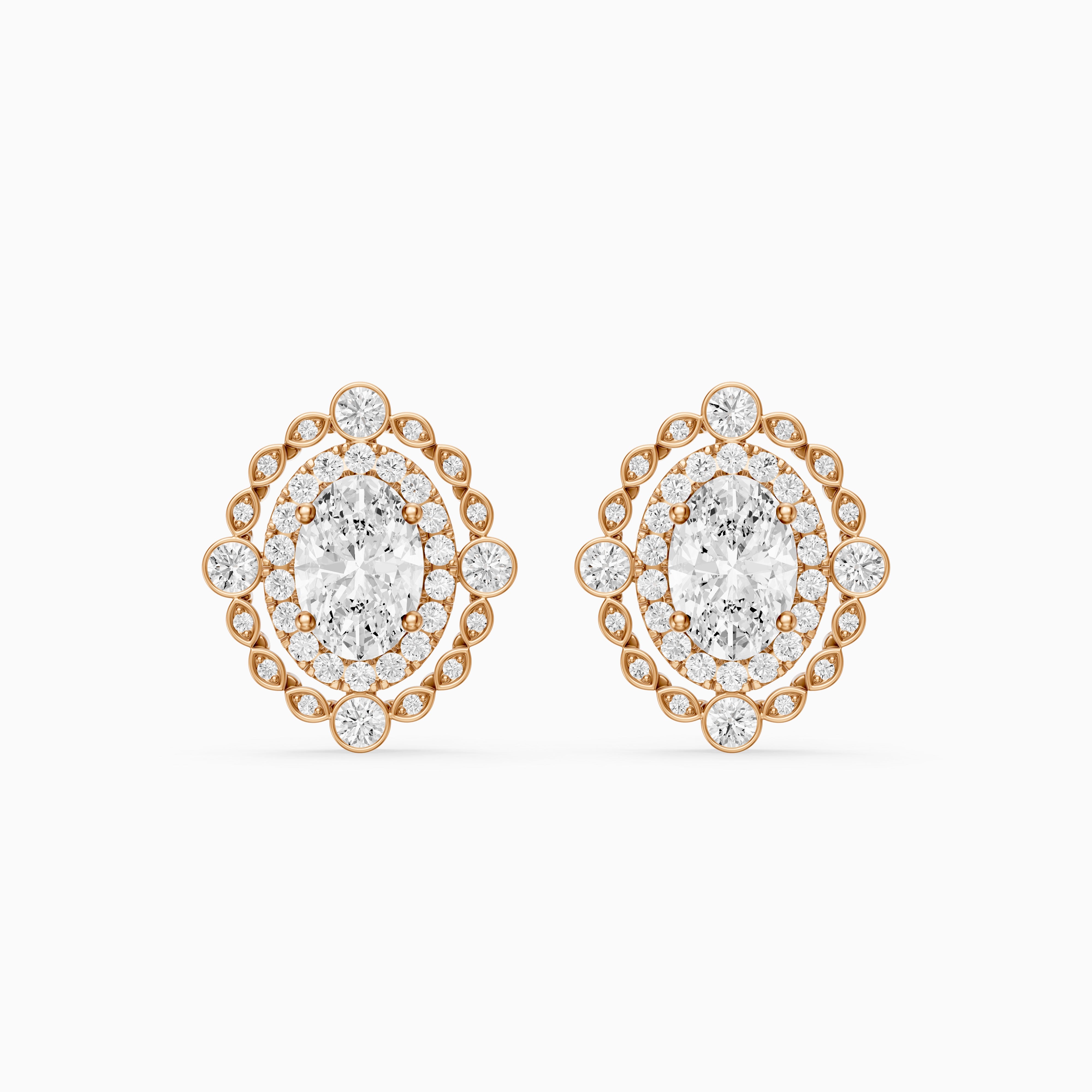 Evadne Oval and Round Lab Grown Diamond Double Halo Stud Earrings