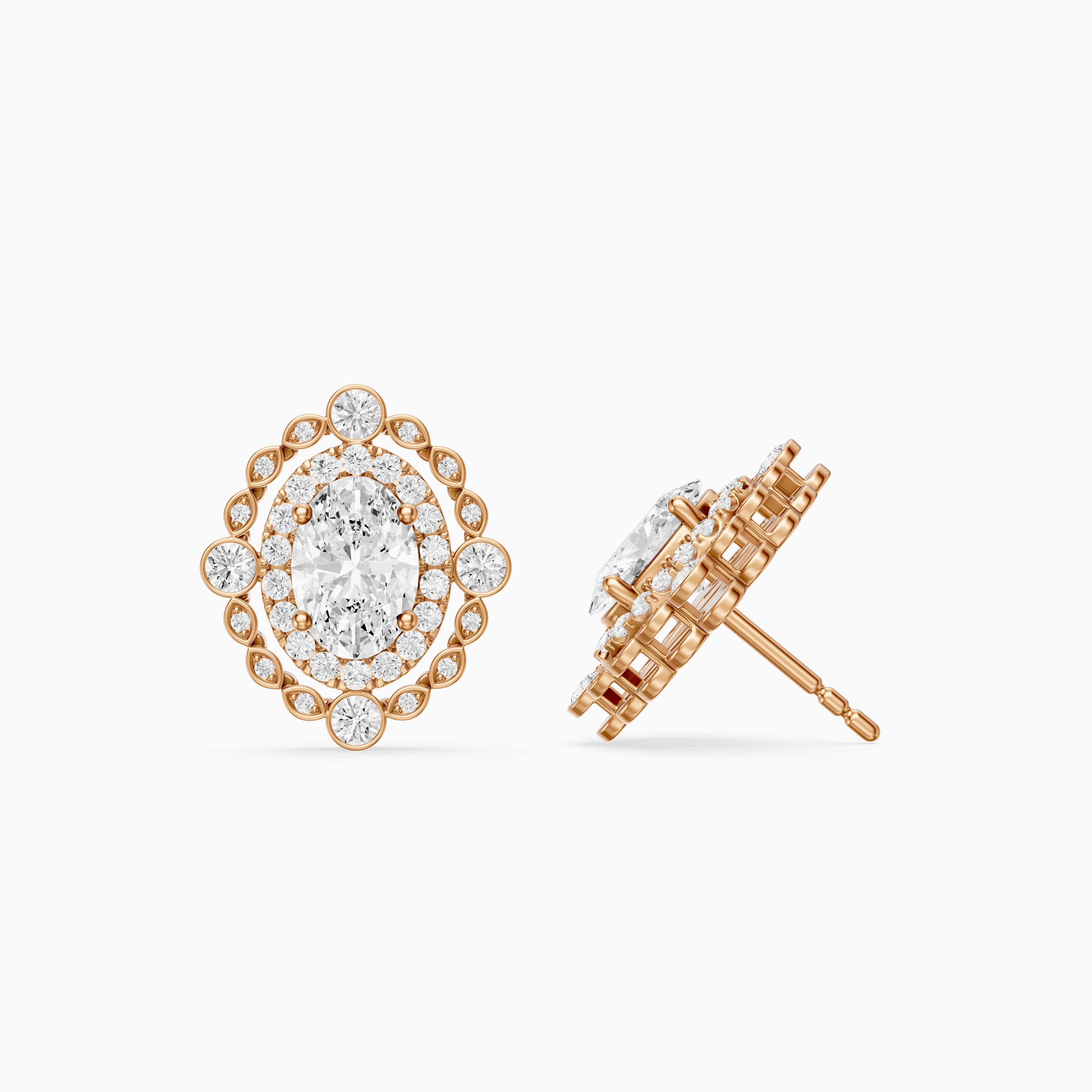 Evadne Oval and Round Lab Grown Diamond Double Halo Stud Earrings