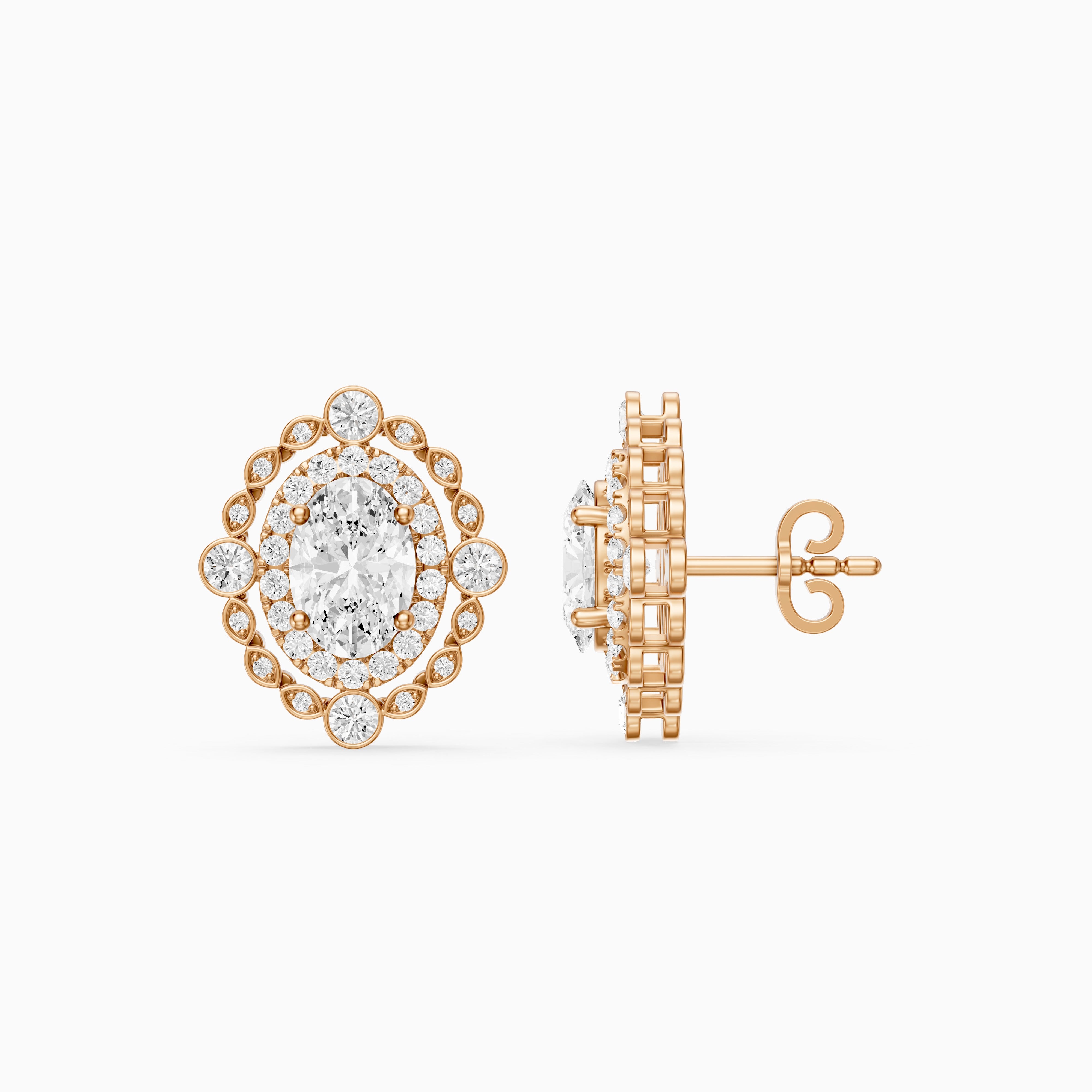 Evadne Oval and Round Lab Grown Diamond Double Halo Stud Earrings