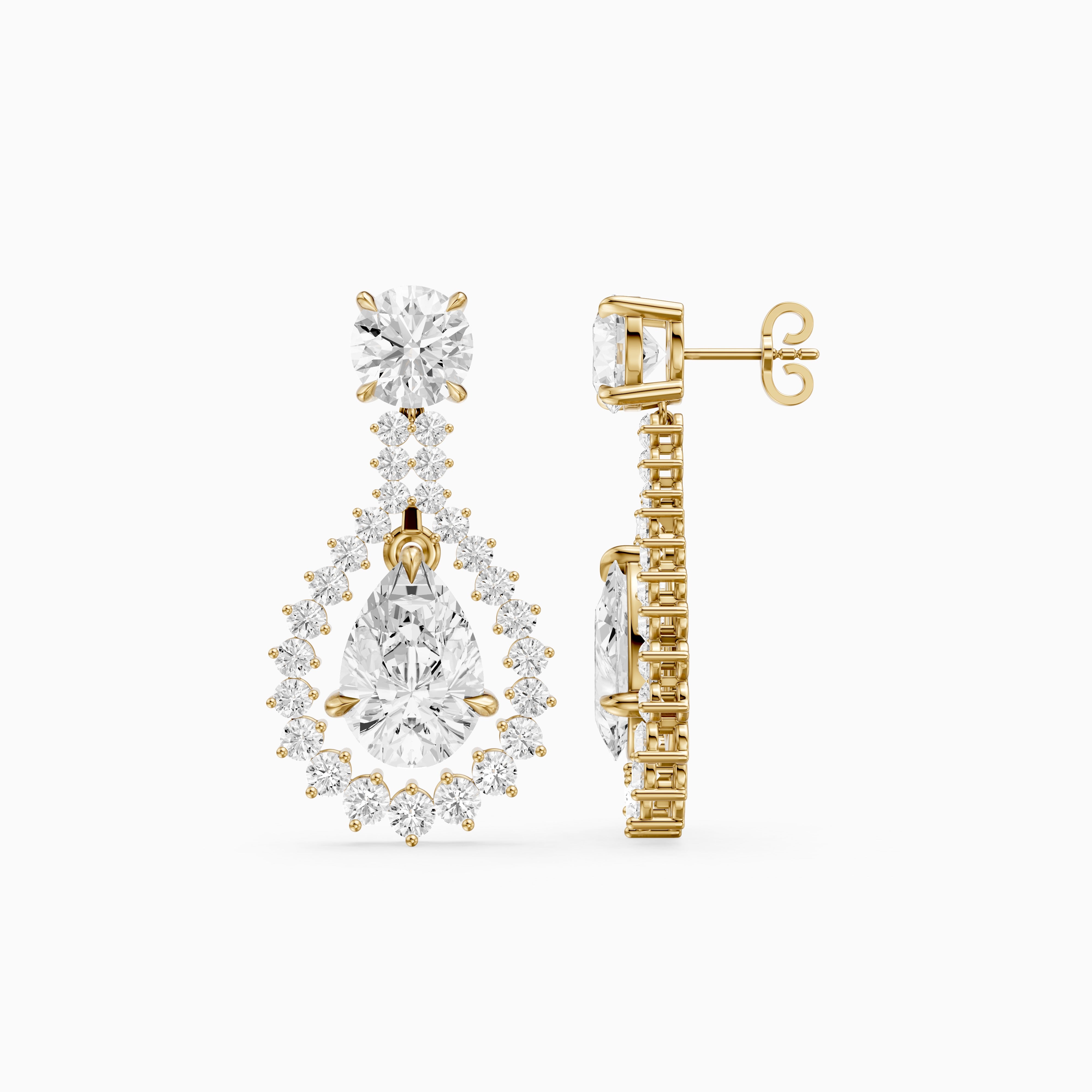 Wendy Pear and Round Lab Grown Diamond Halo Drop Earrings