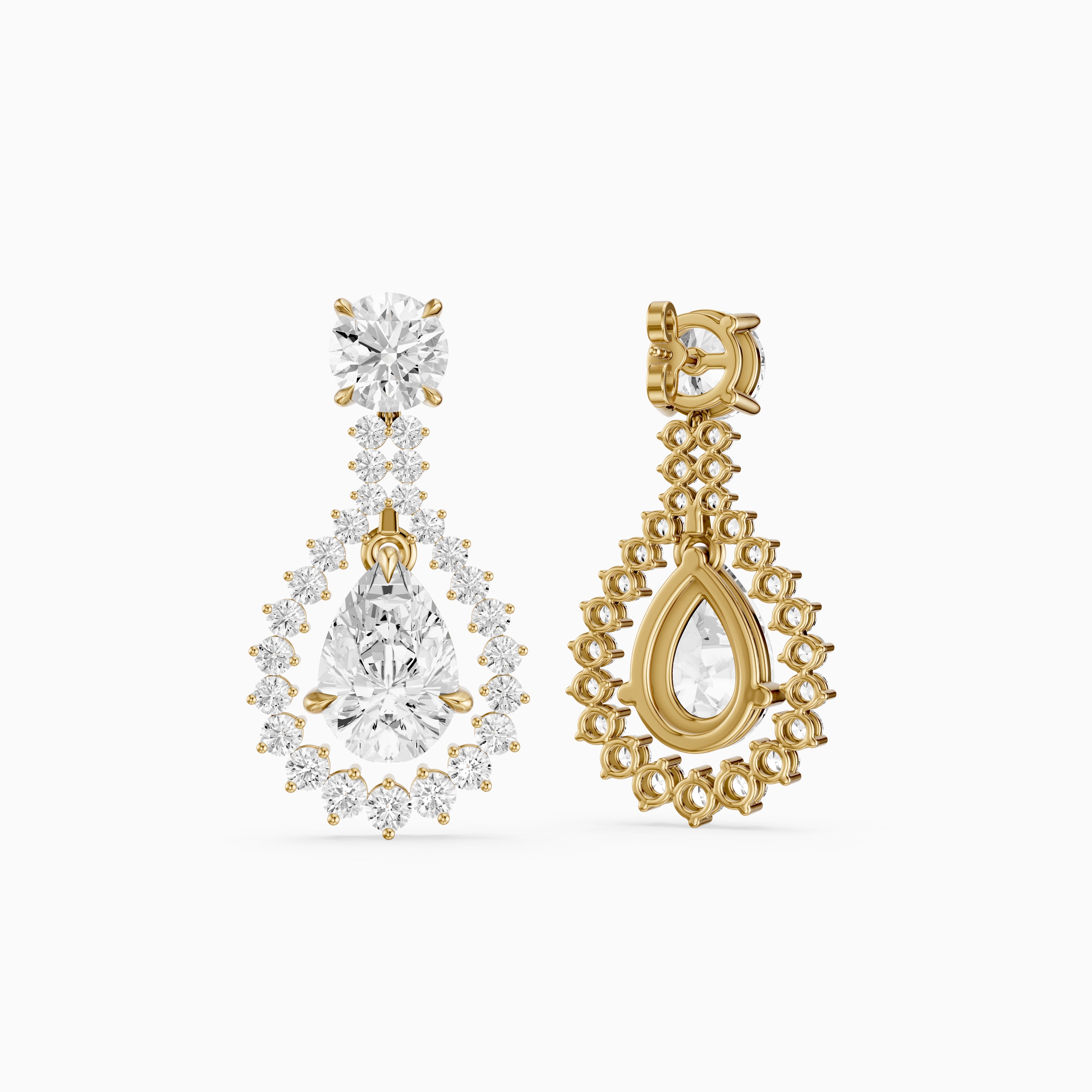 Wendy Pear and Round Lab Grown Diamond Halo Drop Earrings
