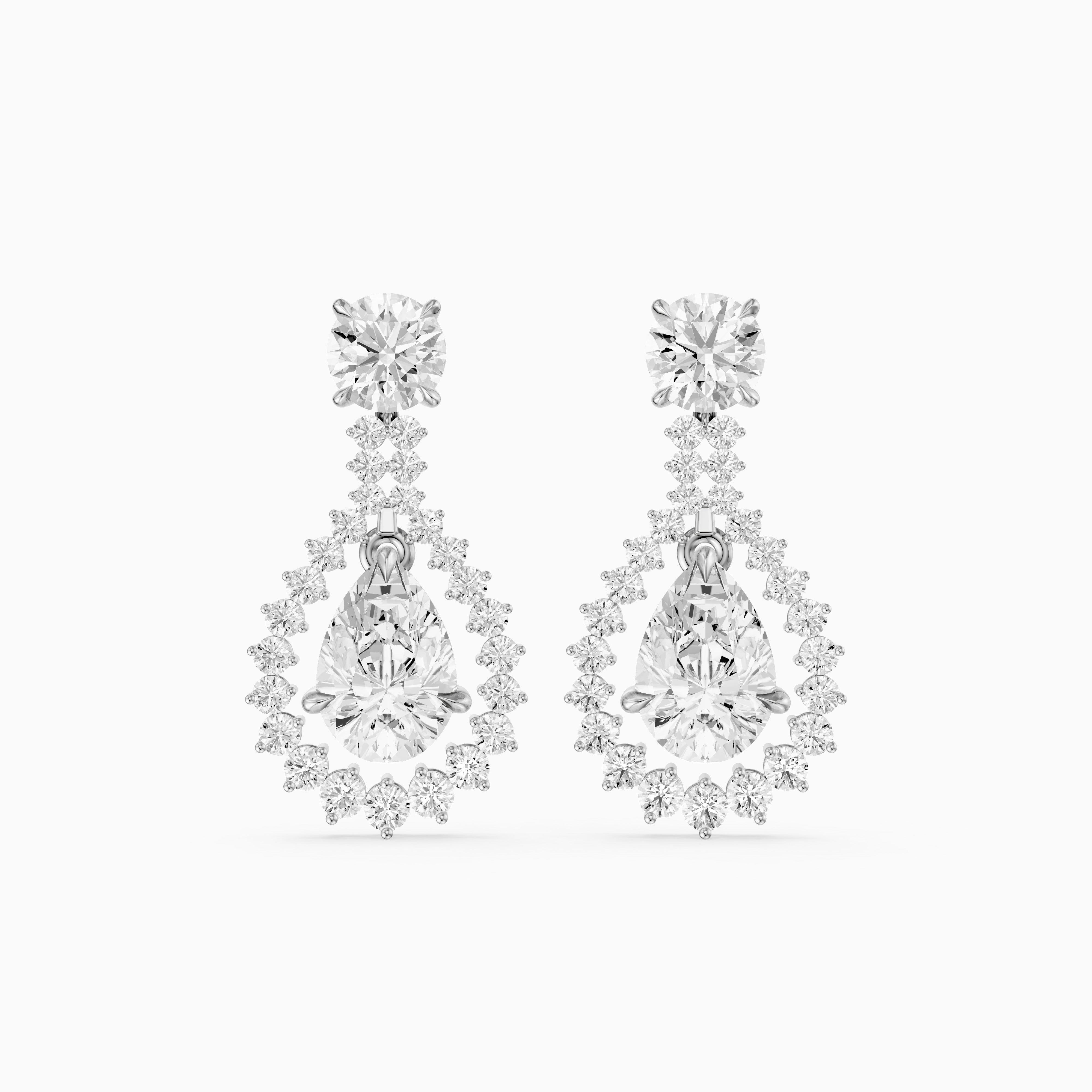 Wendy Pear and Round Lab Grown Diamond Halo Drop Earrings