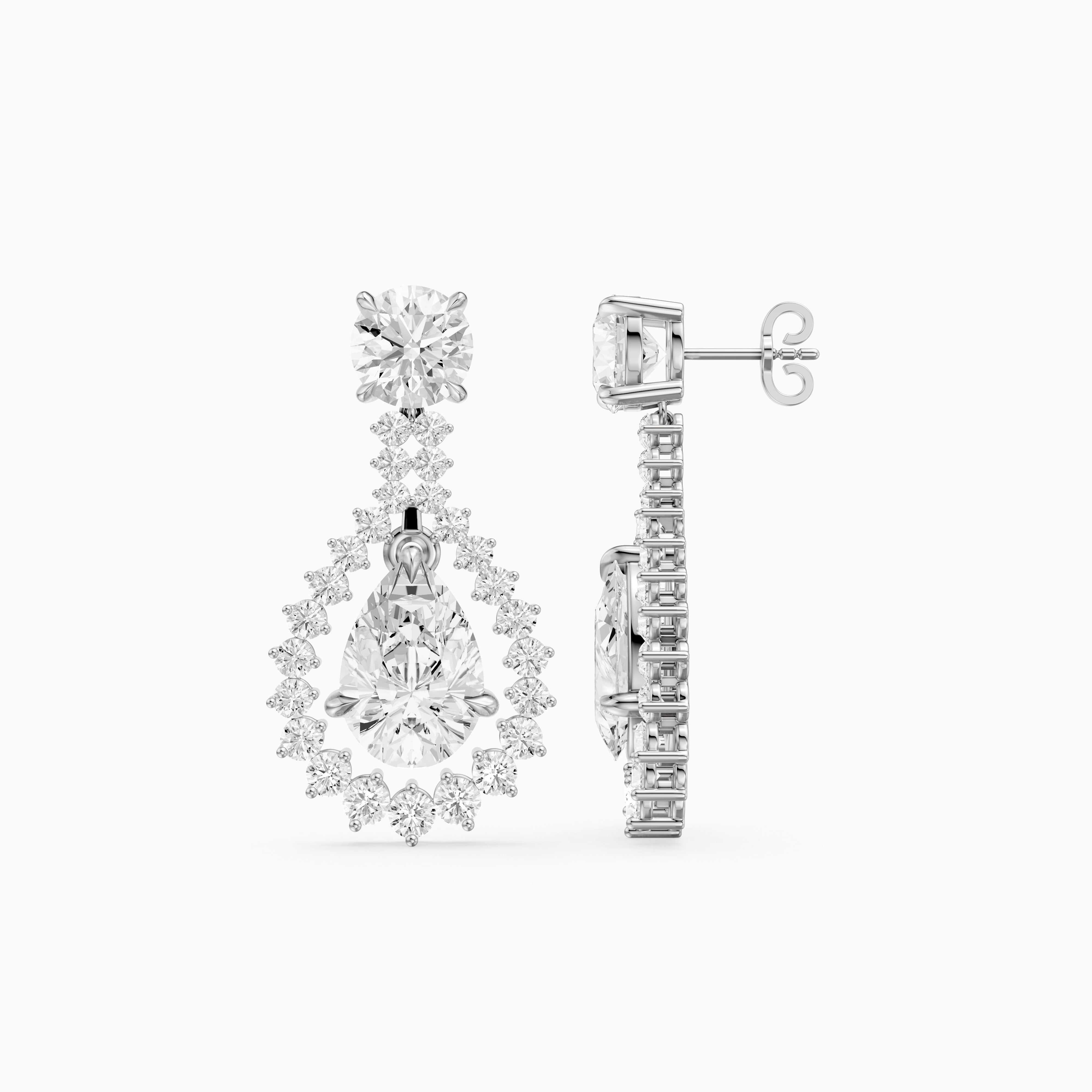Wendy Pear and Round Lab Grown Diamond Halo Drop Earrings