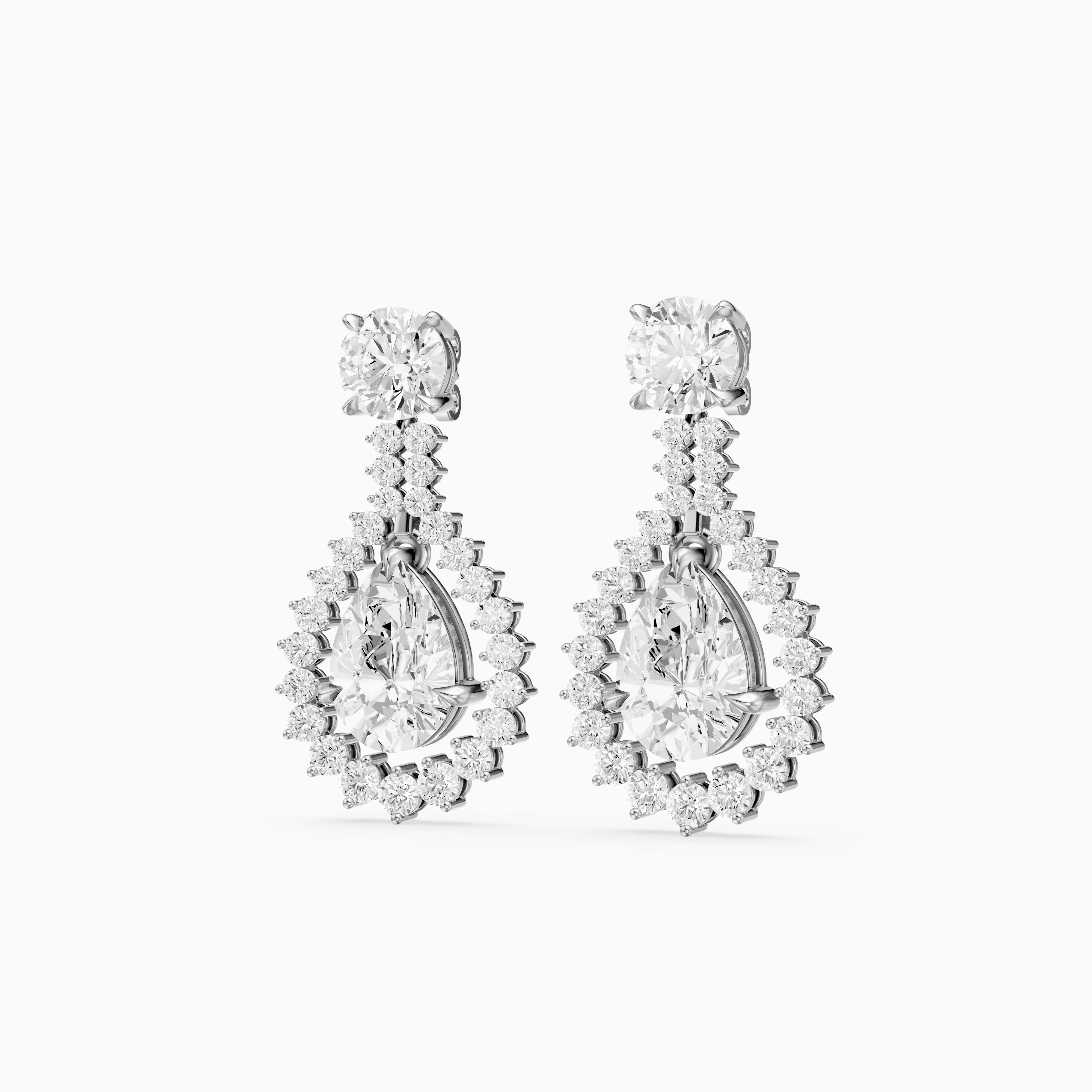 Wendy Pear and Round Lab Grown Diamond Halo Drop Earrings
