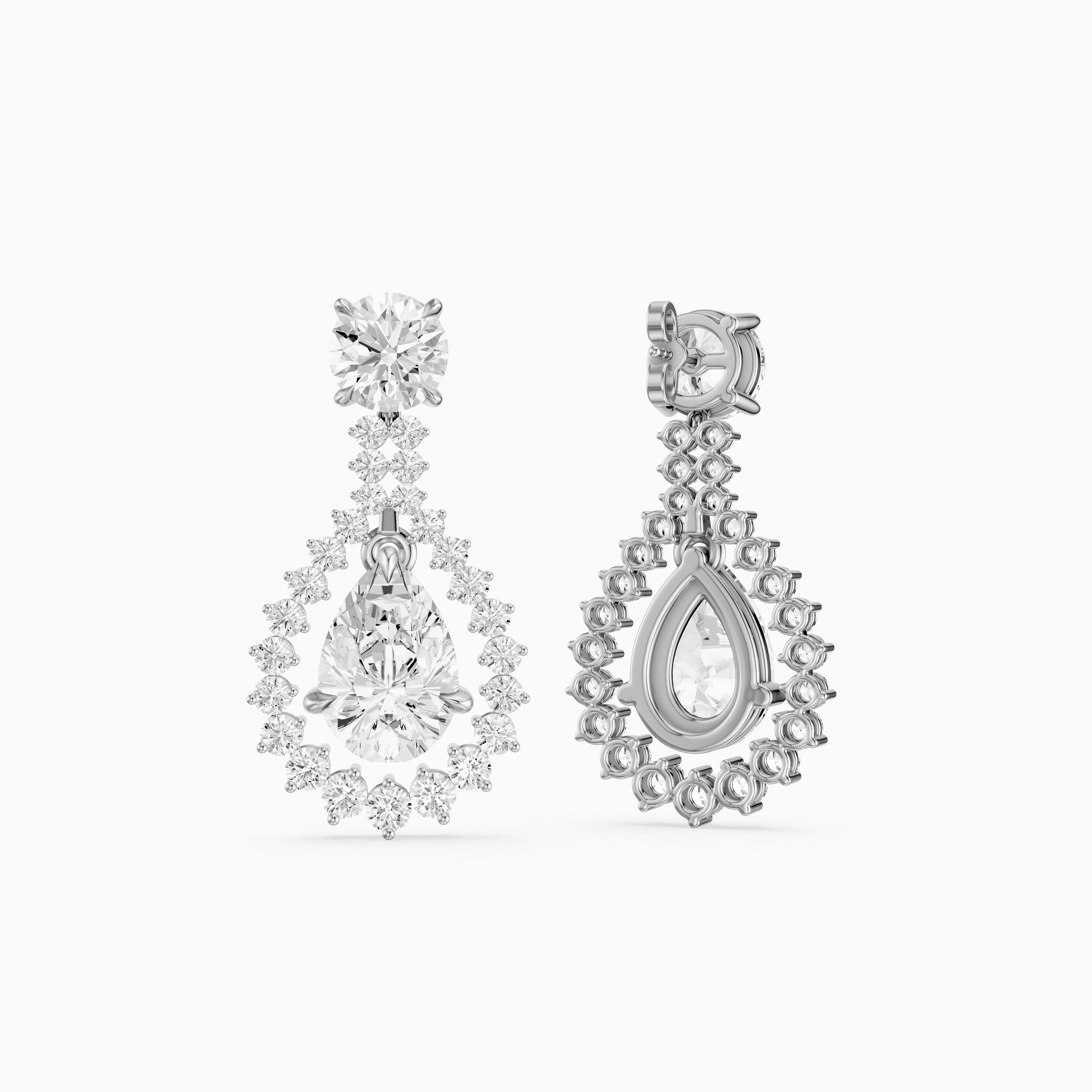 Wendy Pear and Round Lab Grown Diamond Halo Drop Earrings