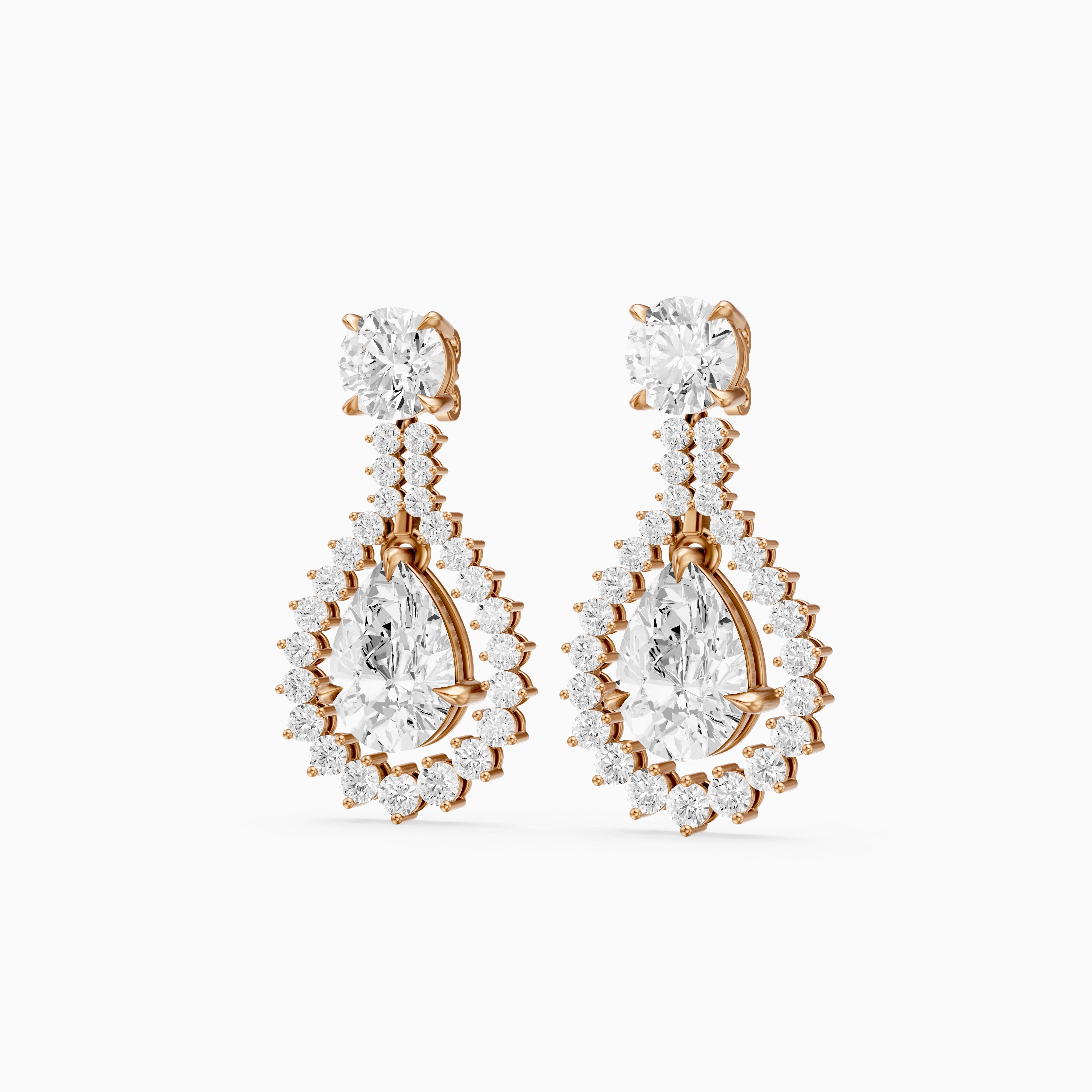 Wendy Pear and Round Lab Grown Diamond Halo Drop Earrings