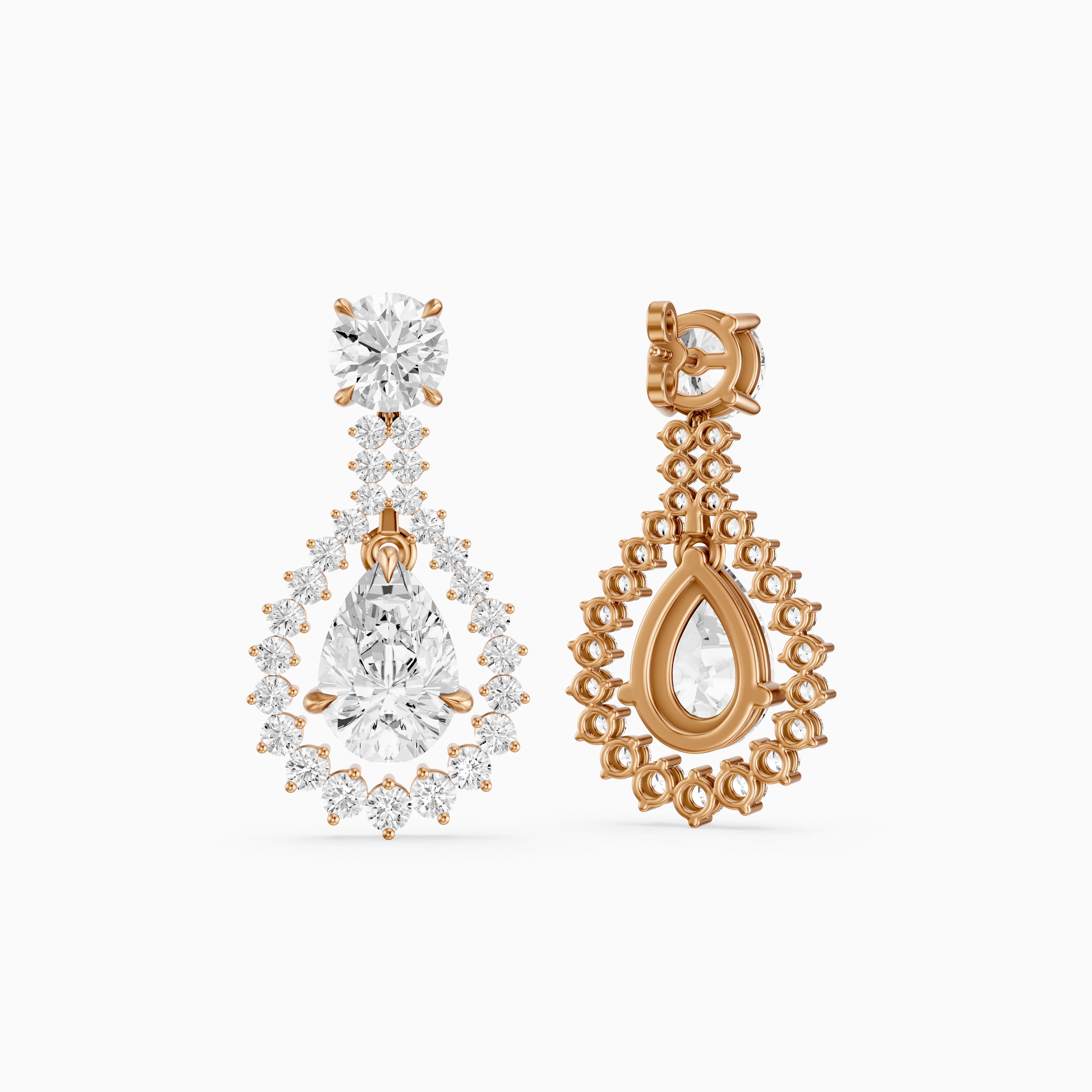 Wendy Pear and Round Lab Grown Diamond Halo Drop Earrings