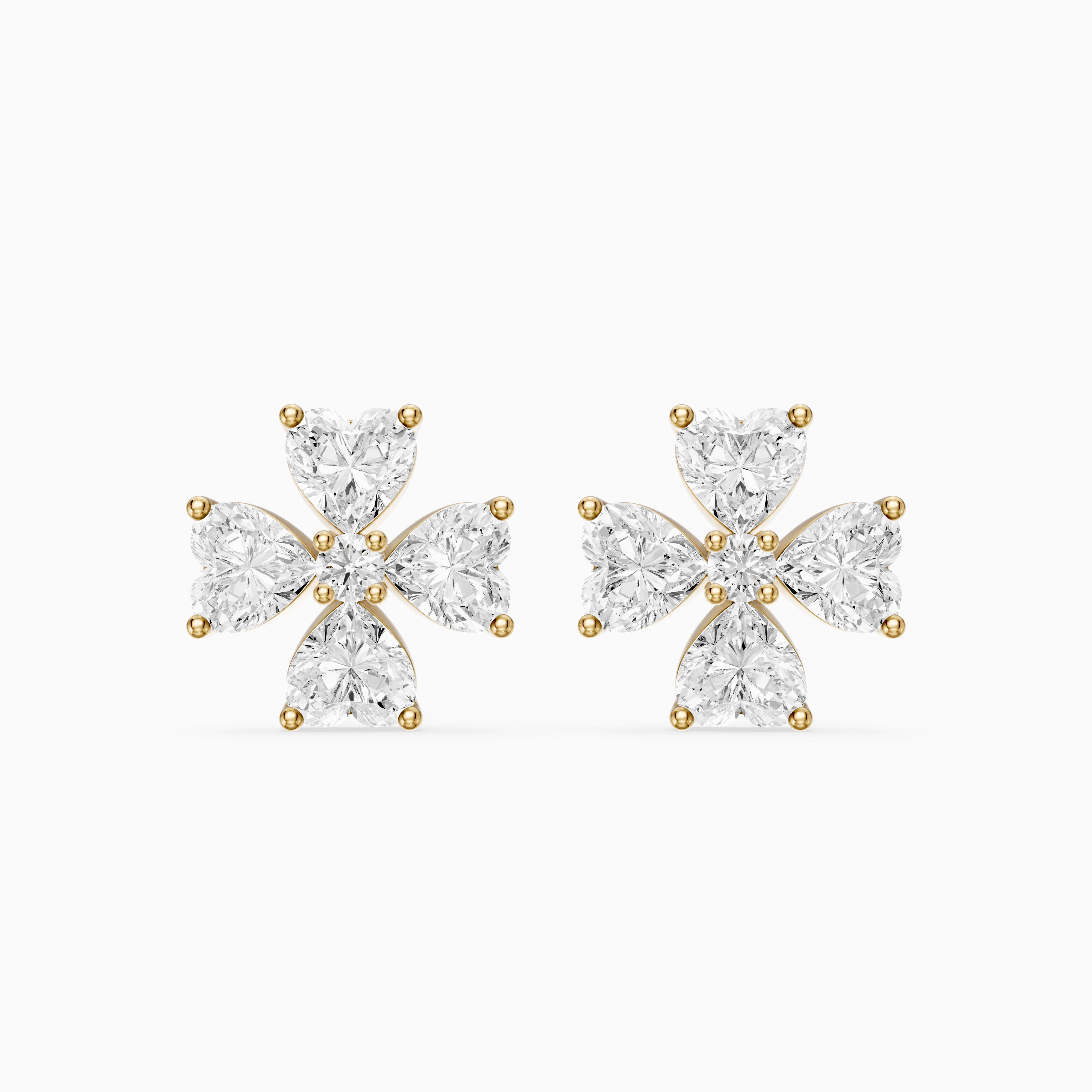 Galatea Heart Cut Lab Grown Diamond Floral Bloom Stud Earrings