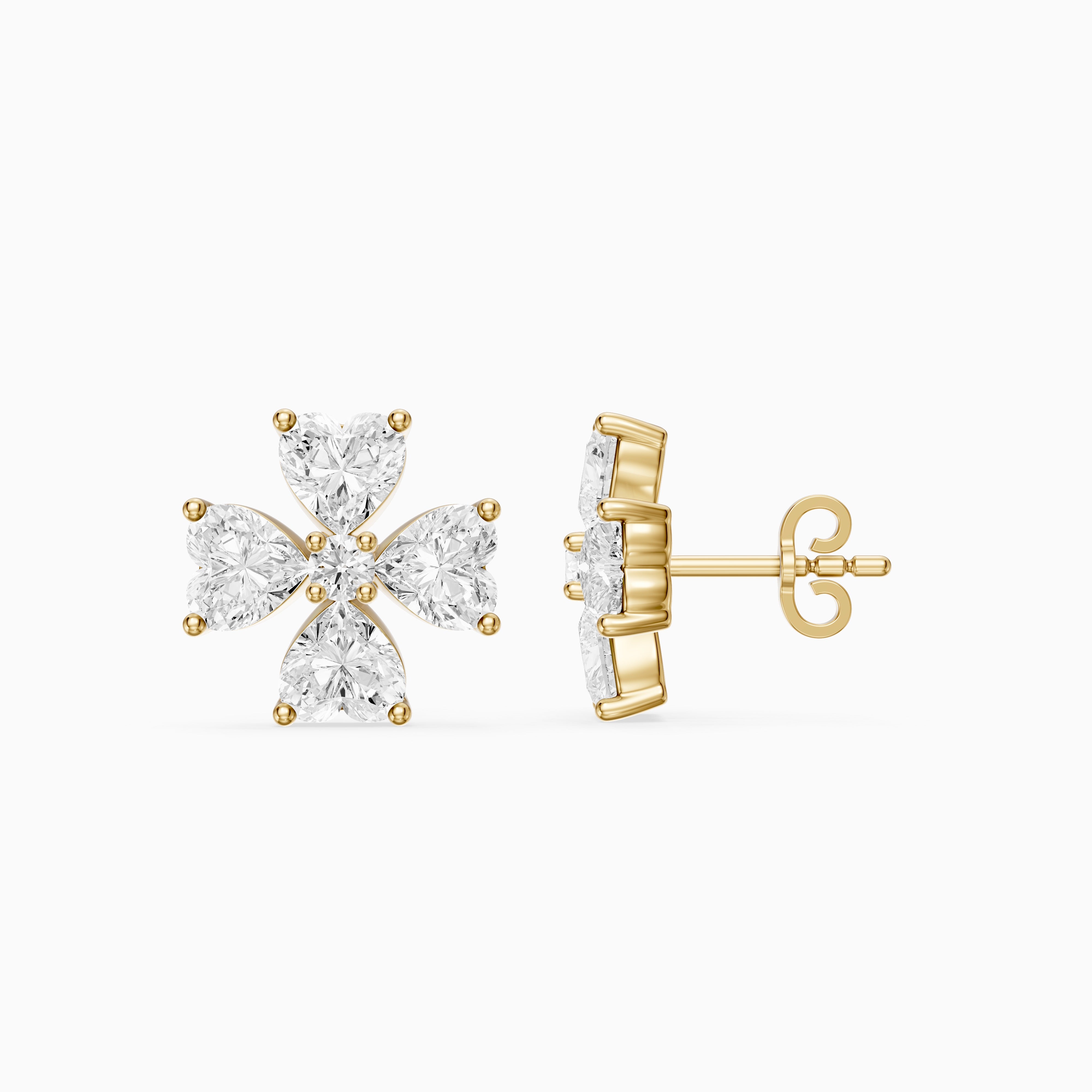 Galatea Heart Cut Lab Grown Diamond Floral Bloom Stud Earrings