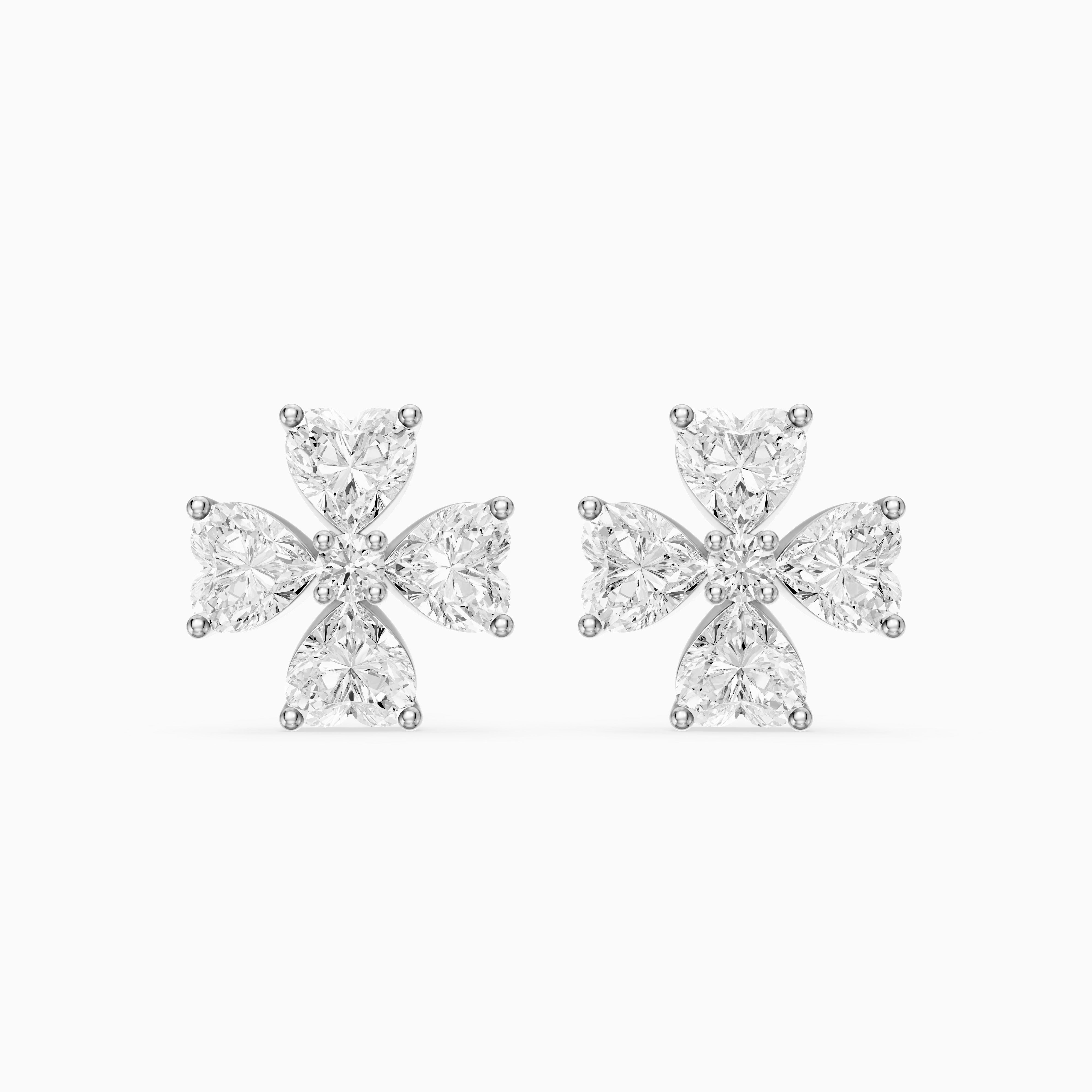 Galatea Heart Cut Lab Grown Diamond Floral Bloom Stud Earrings