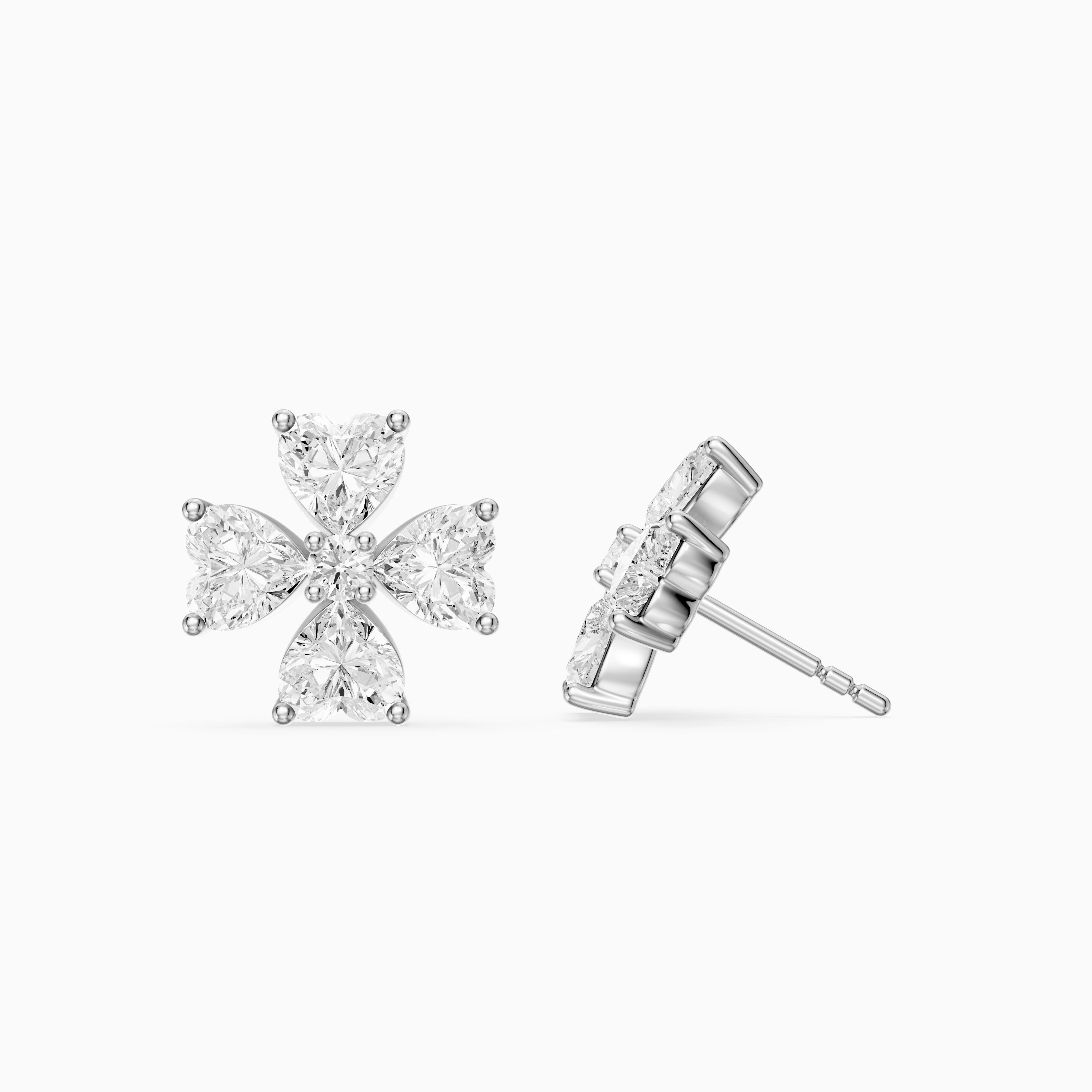 Galatea Heart Cut Lab Grown Diamond Floral Bloom Stud Earrings