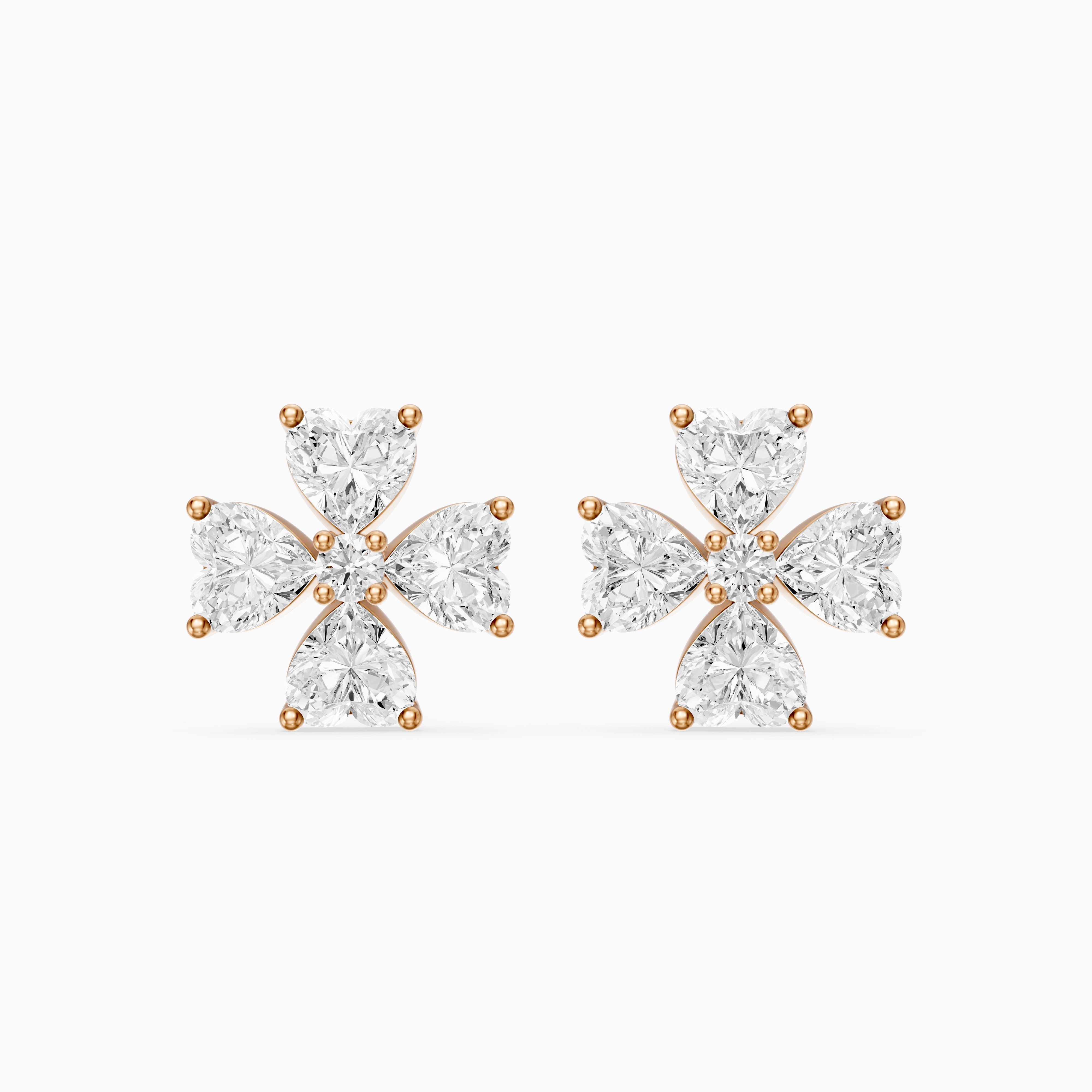 Galatea Heart Cut Lab Grown Diamond Floral Bloom Stud Earrings