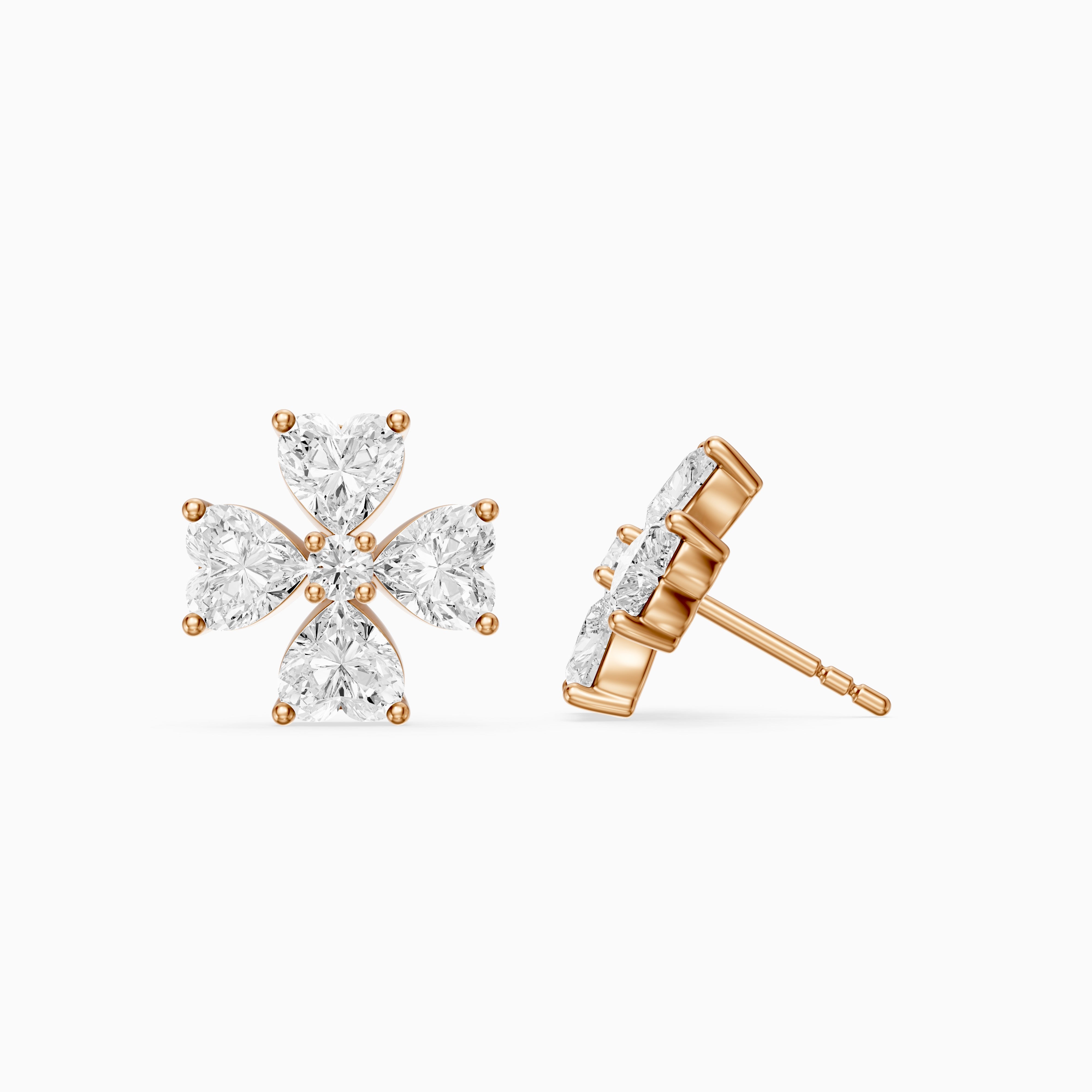 Galatea Heart Cut Lab Grown Diamond Floral Bloom Stud Earrings