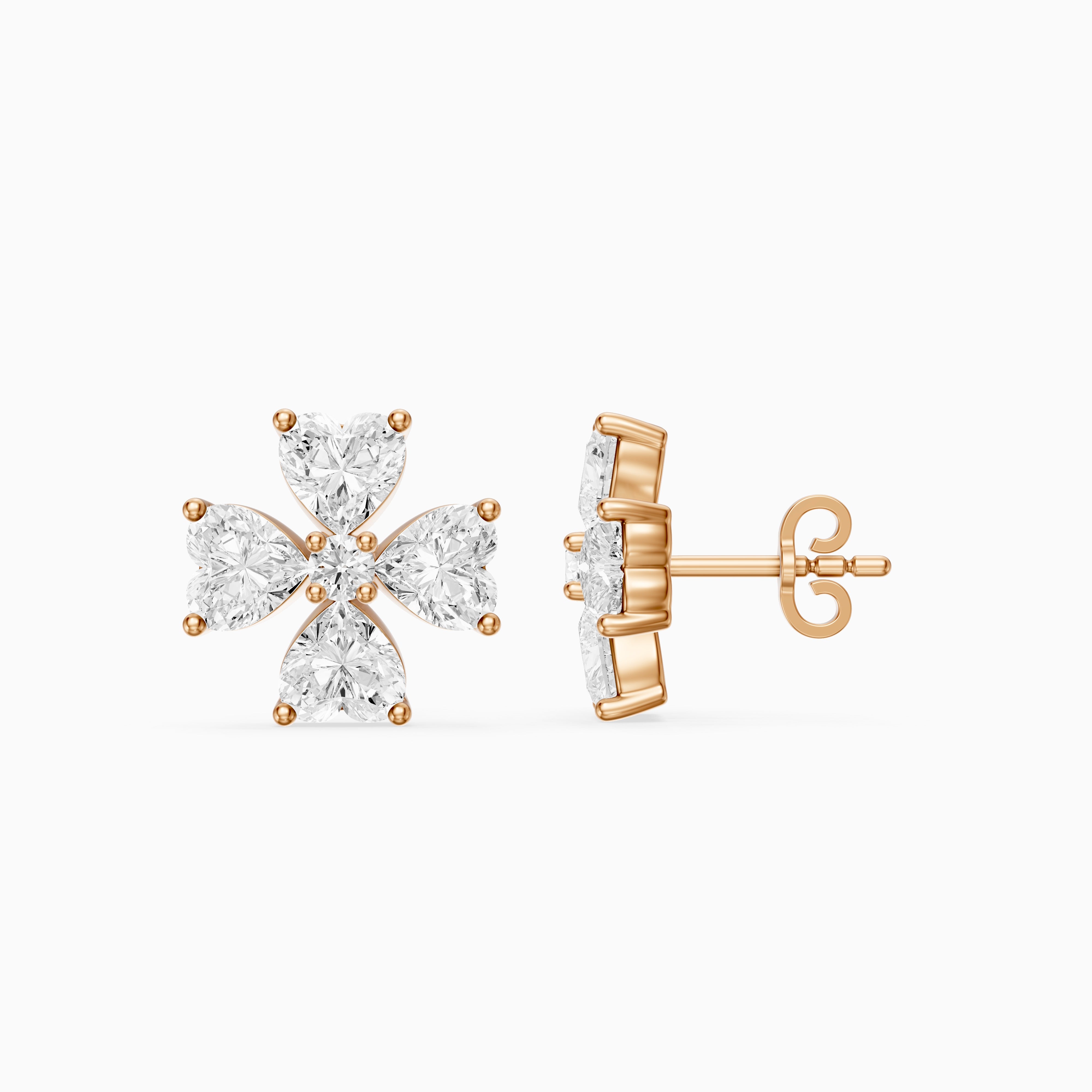 Galatea Heart Cut Lab Grown Diamond Floral Bloom Stud Earrings