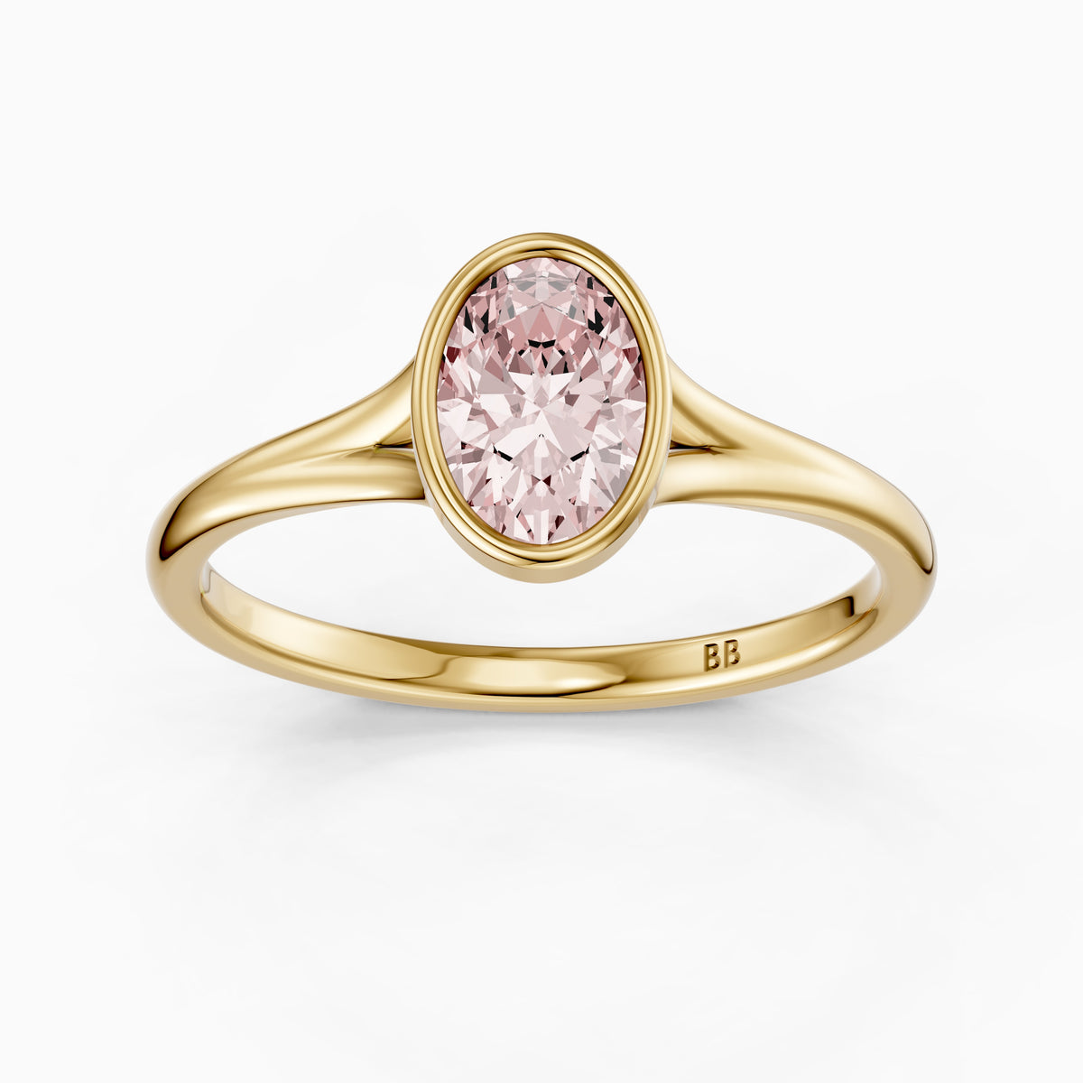 Elliot Oval Cut Pink Lab Grown Diamond Ring in Bezel Set Split Shank Style