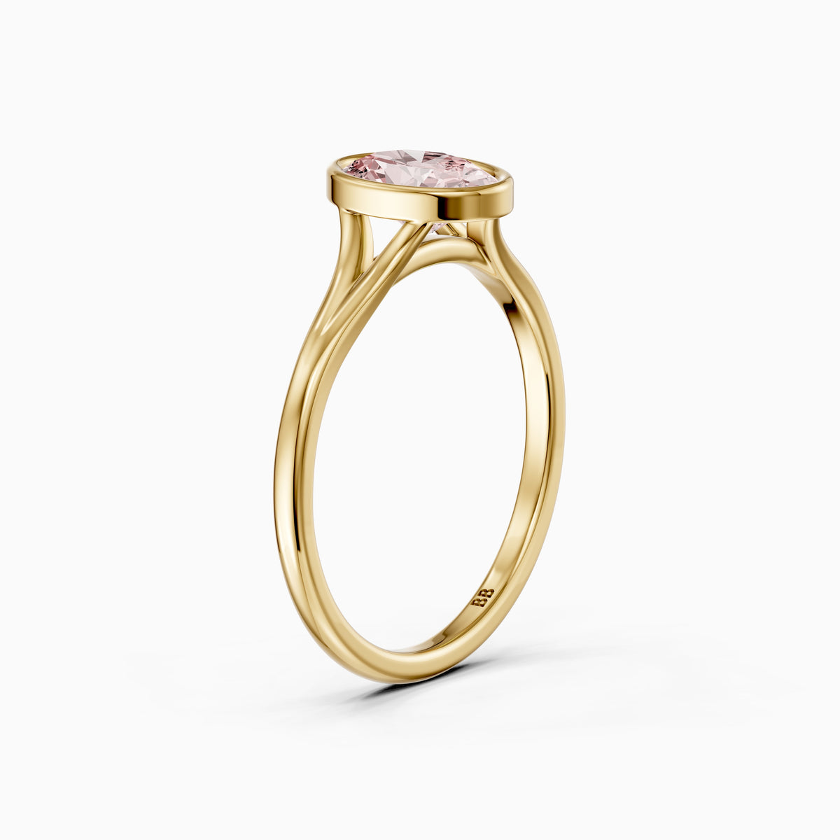 Elliot Oval Cut Pink Lab Grown Diamond Ring in Bezel Set Split Shank Style