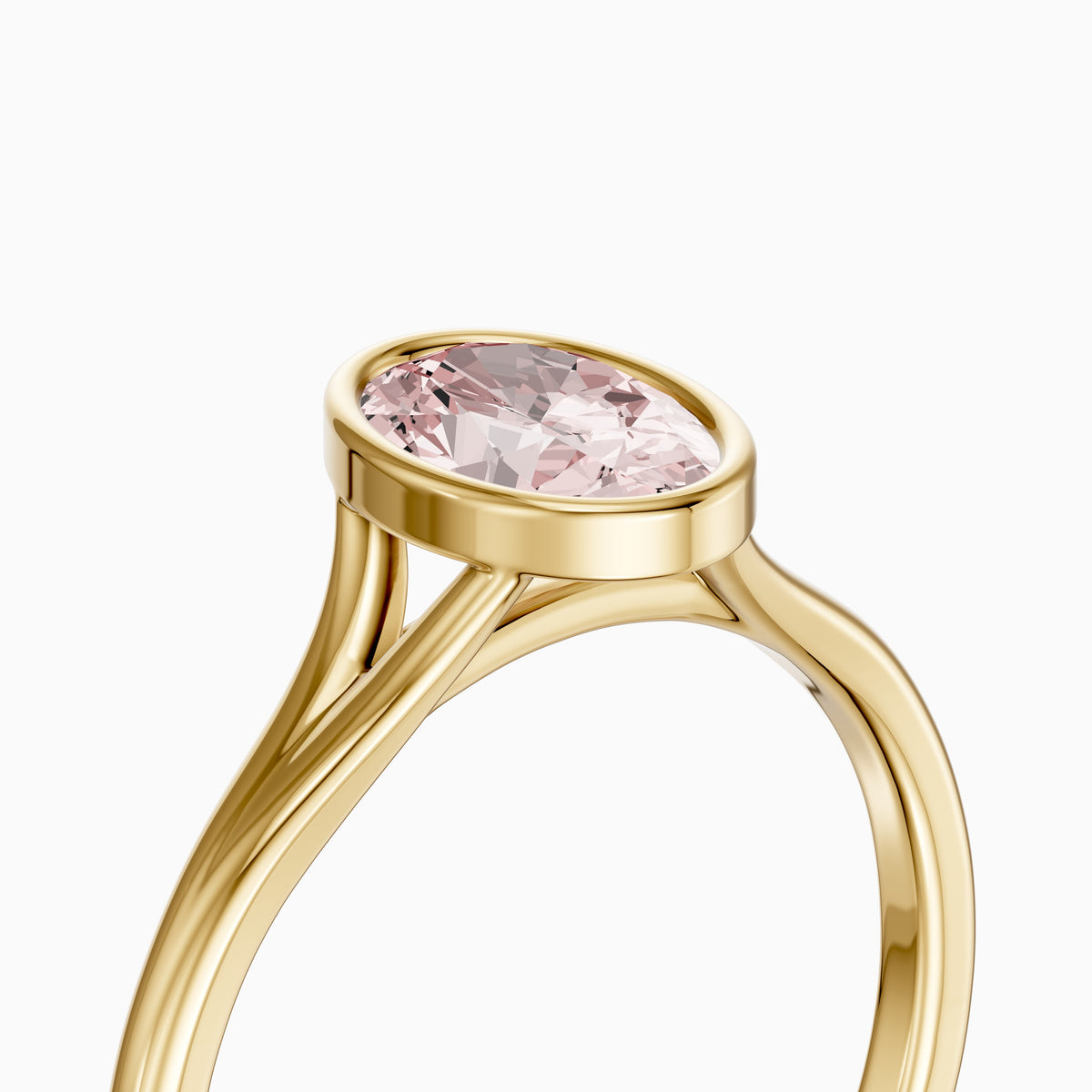 Elliot Oval Cut Pink Lab Grown Diamond Ring in Bezel Set Split Shank Style