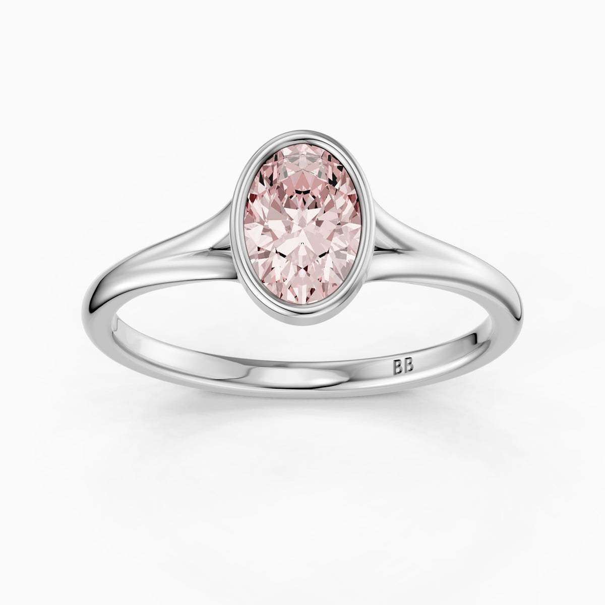 Elliot Oval Cut Pink Lab Grown Diamond Ring in Bezel Set Split Shank Style