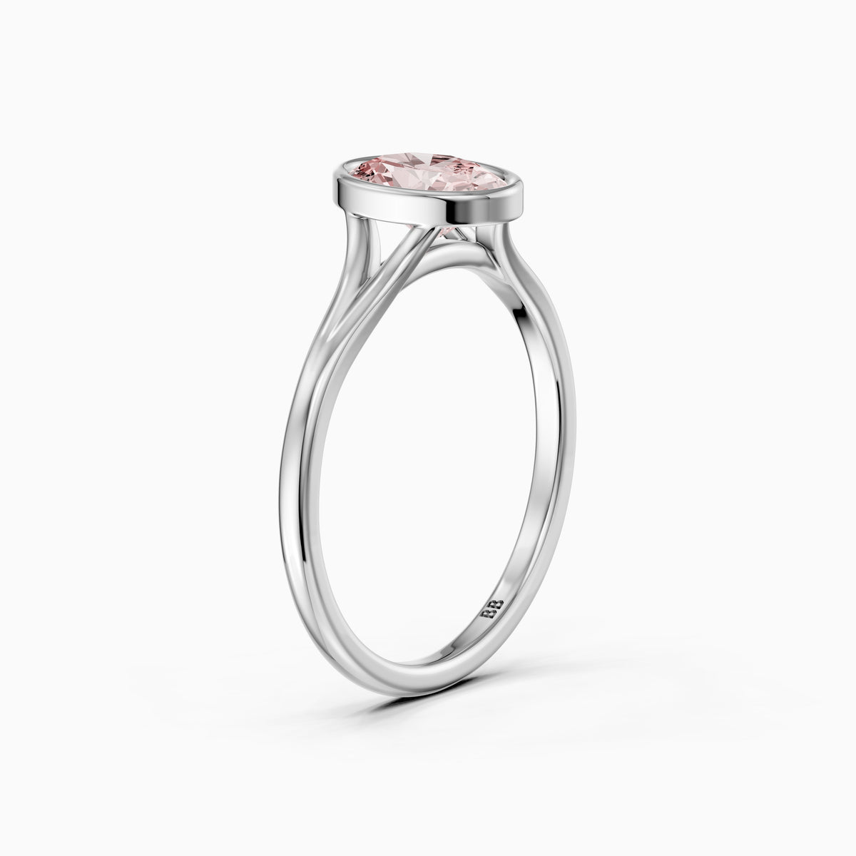 Elliot Oval Cut Pink Lab Grown Diamond Ring in Bezel Set Split Shank Style