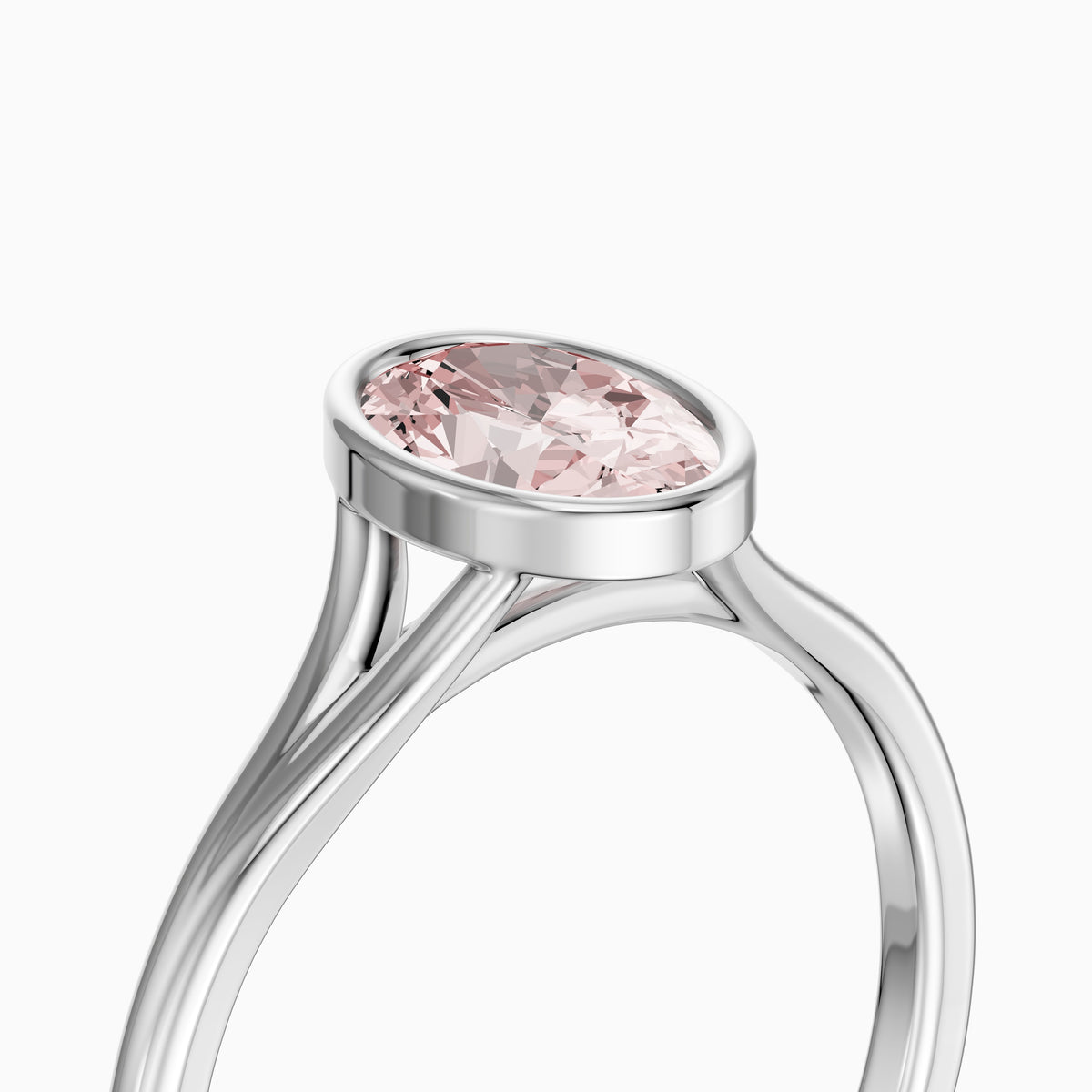 Elliot Oval Cut Pink Lab Grown Diamond Ring in Bezel Set Split Shank Style