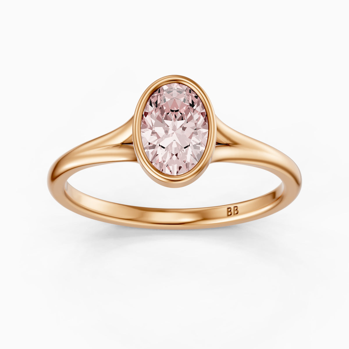 Elliot Oval Cut Pink Lab Grown Diamond Ring in Bezel Set Split Shank Style