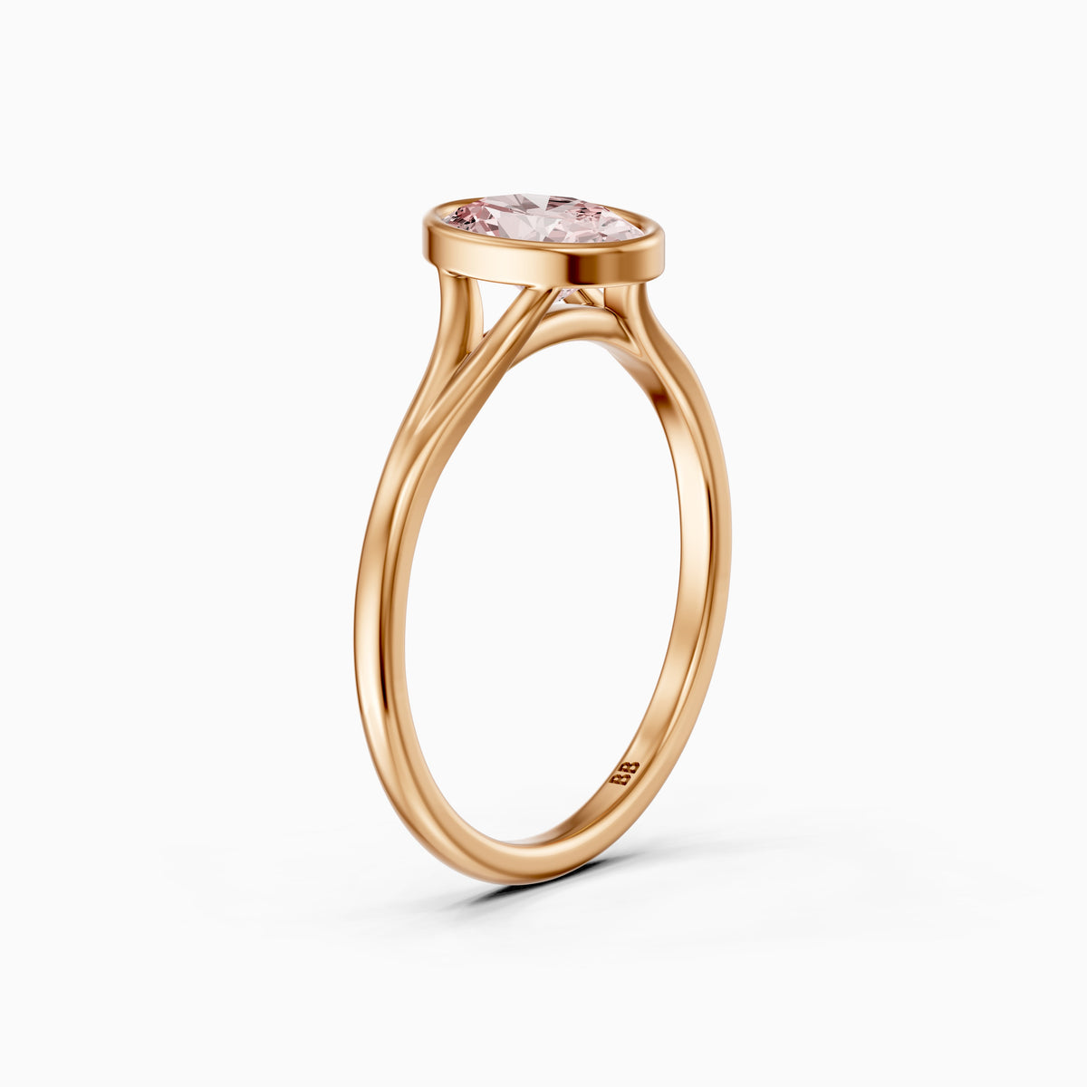 Elliot Oval Cut Pink Lab Grown Diamond Ring in Bezel Set Split Shank Style