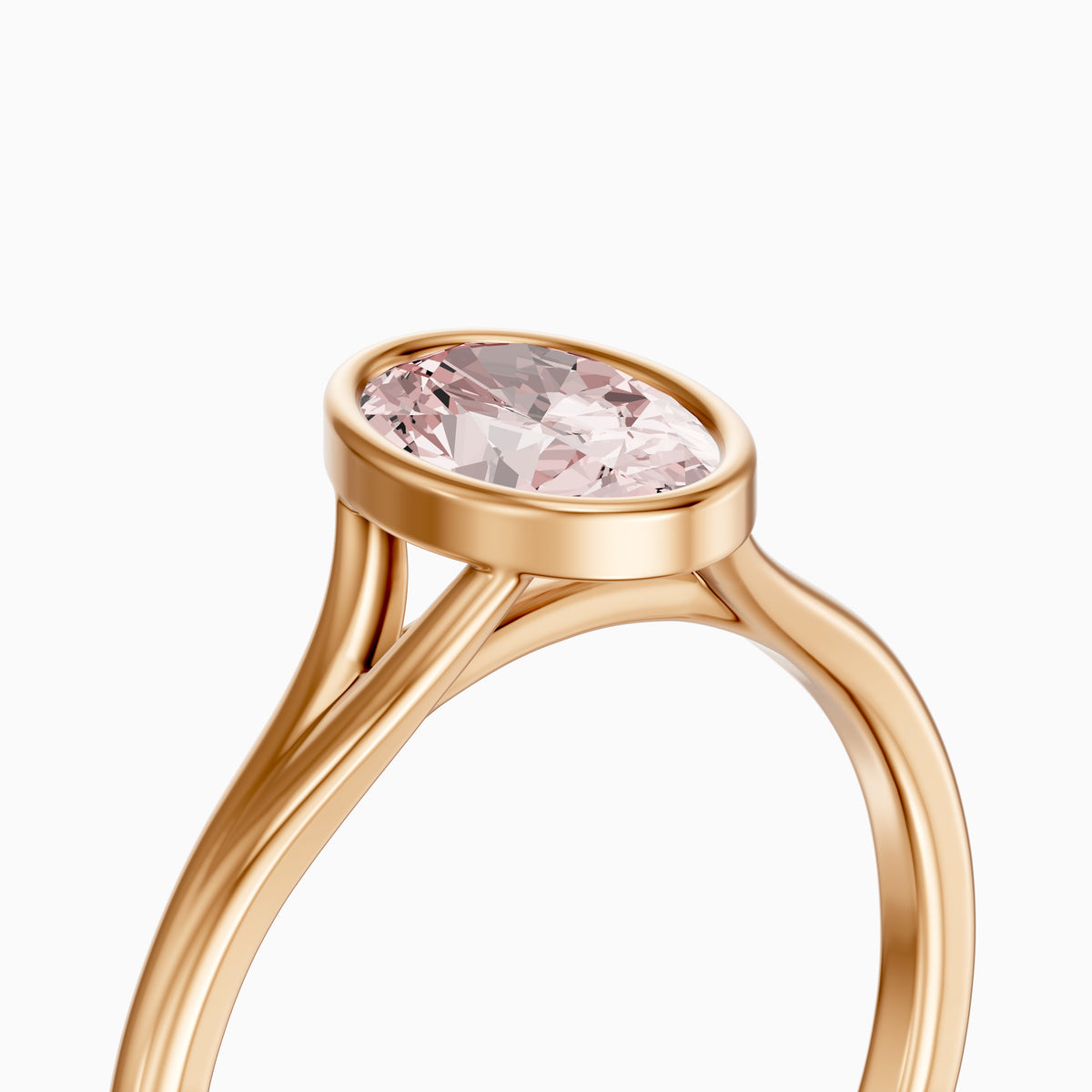 Elliot Oval Cut Pink Lab Grown Diamond Ring in Bezel Set Split Shank Style