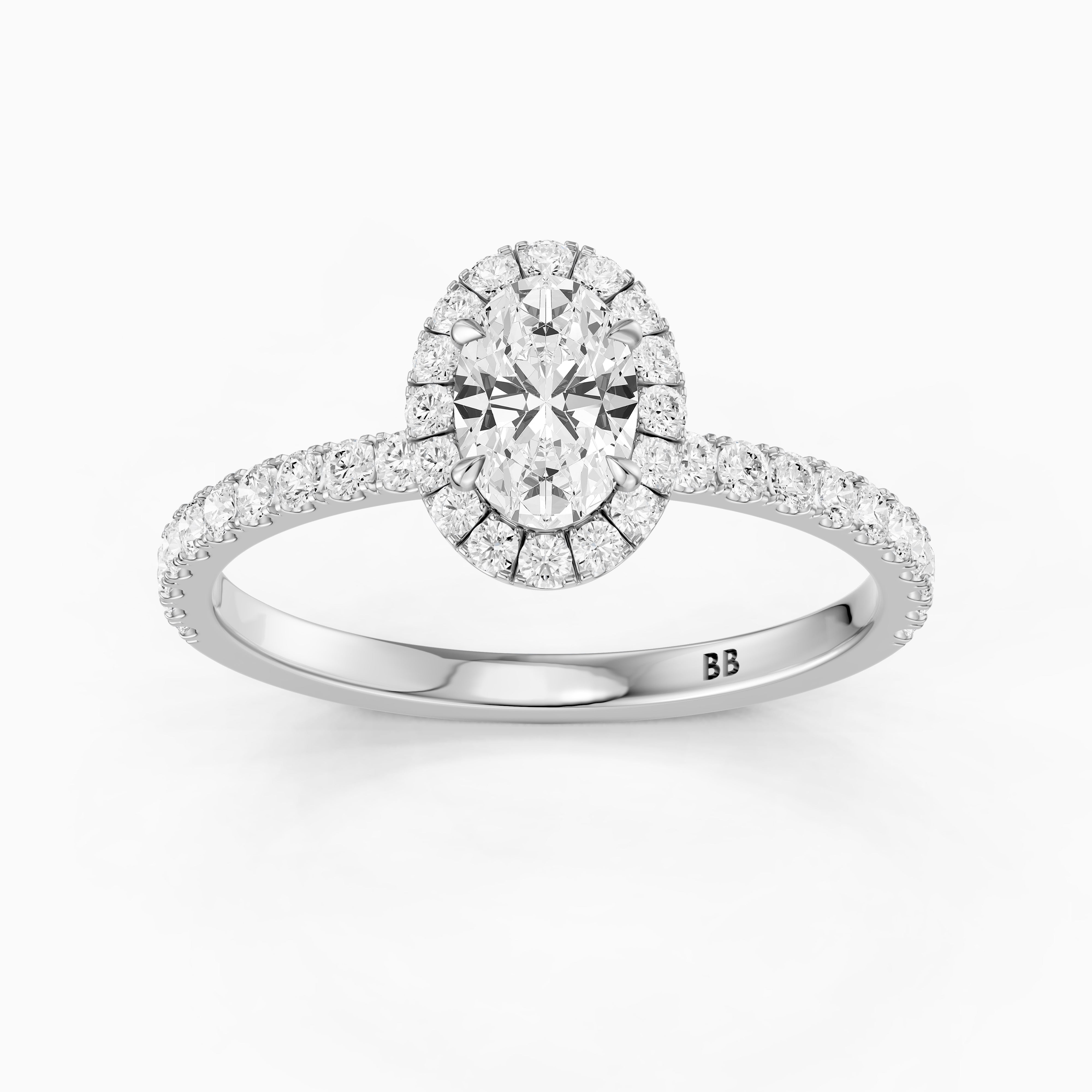 Phoebe Oval Cut Halo Pave Moissanite Diamond Engagement Ring