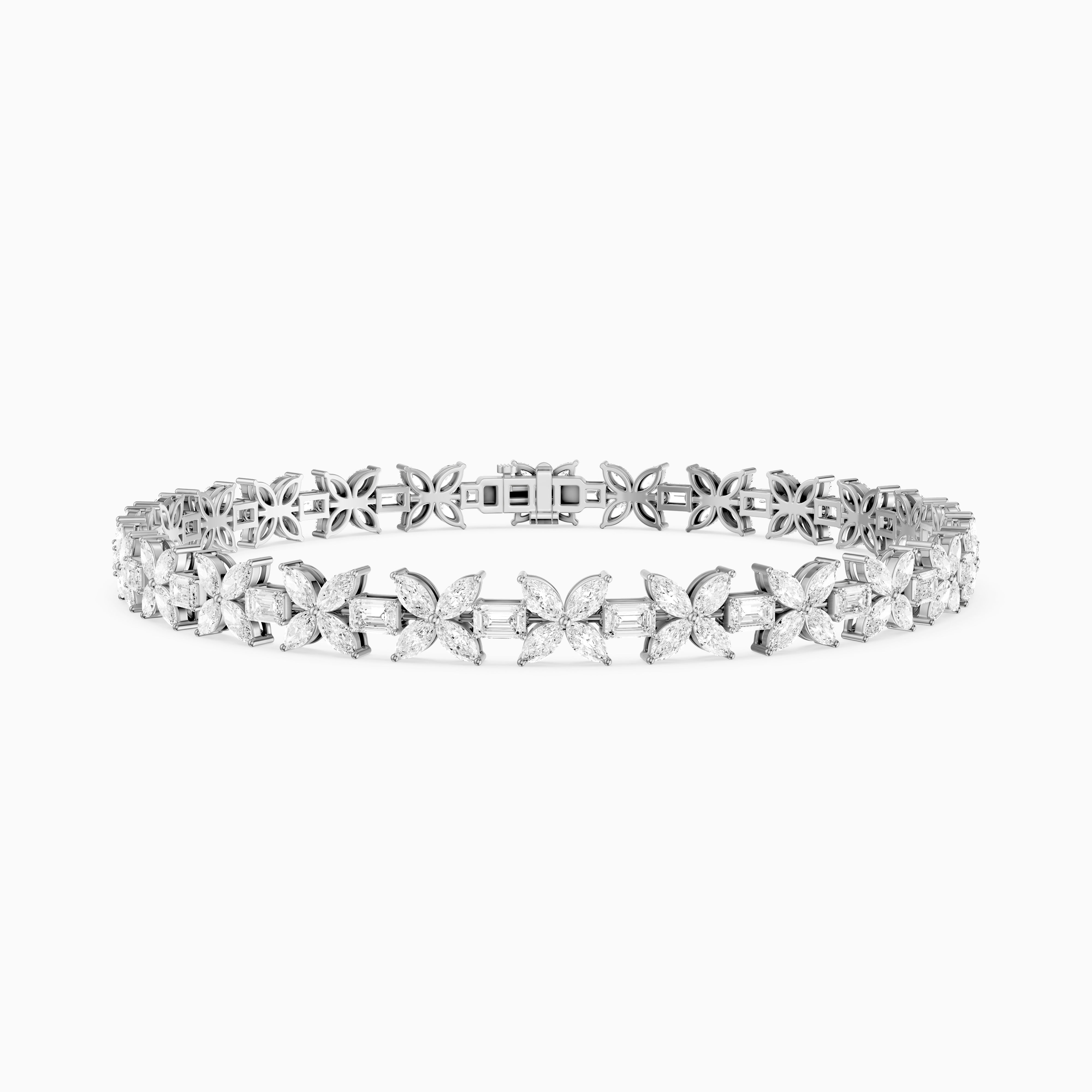Fiorella Marquise Lab Grown Diamond Floral Bracelet with Emerald Cut Lab Diamonds