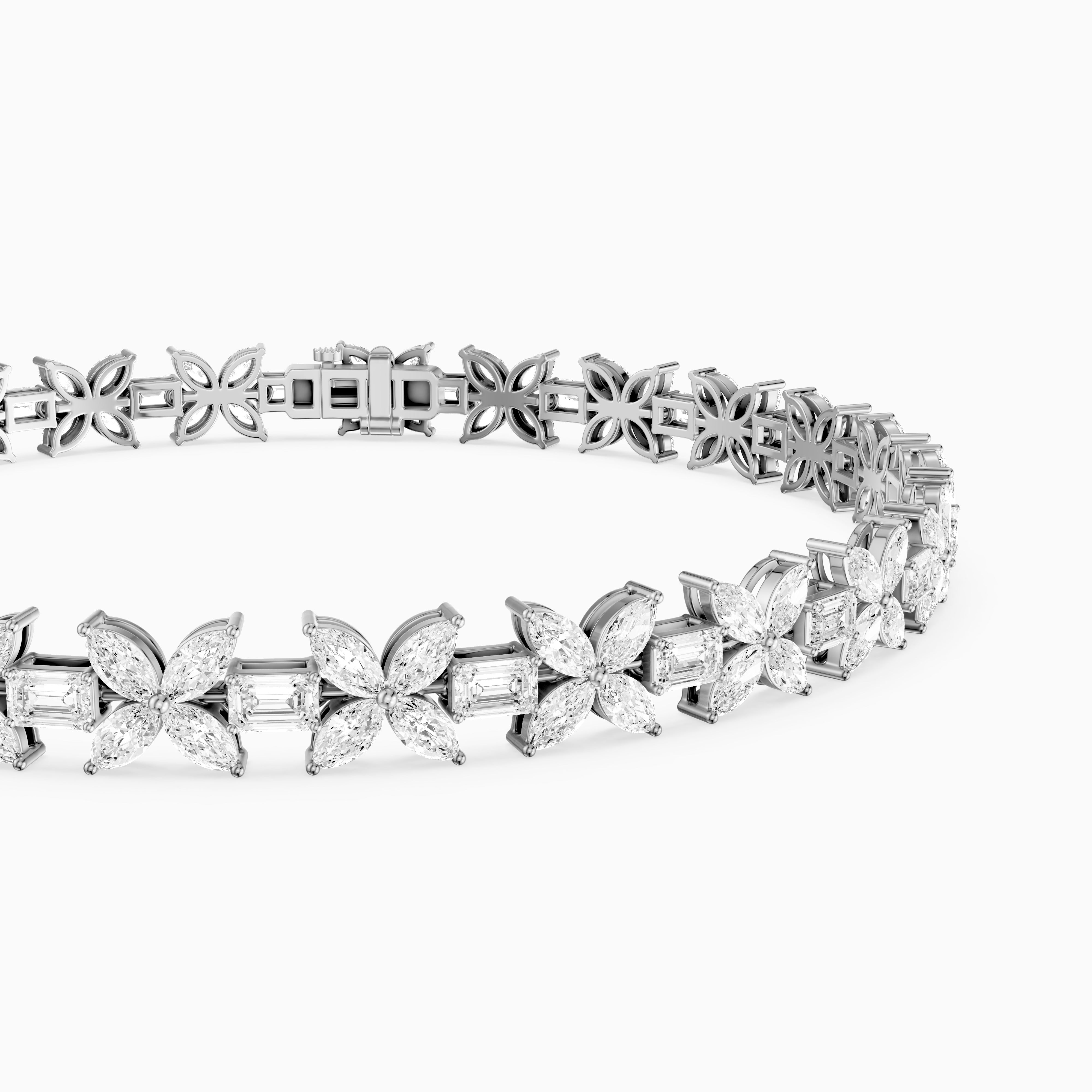 Fiorella Marquise Lab Grown Diamond Floral Bracelet with Emerald Cut Lab Diamonds