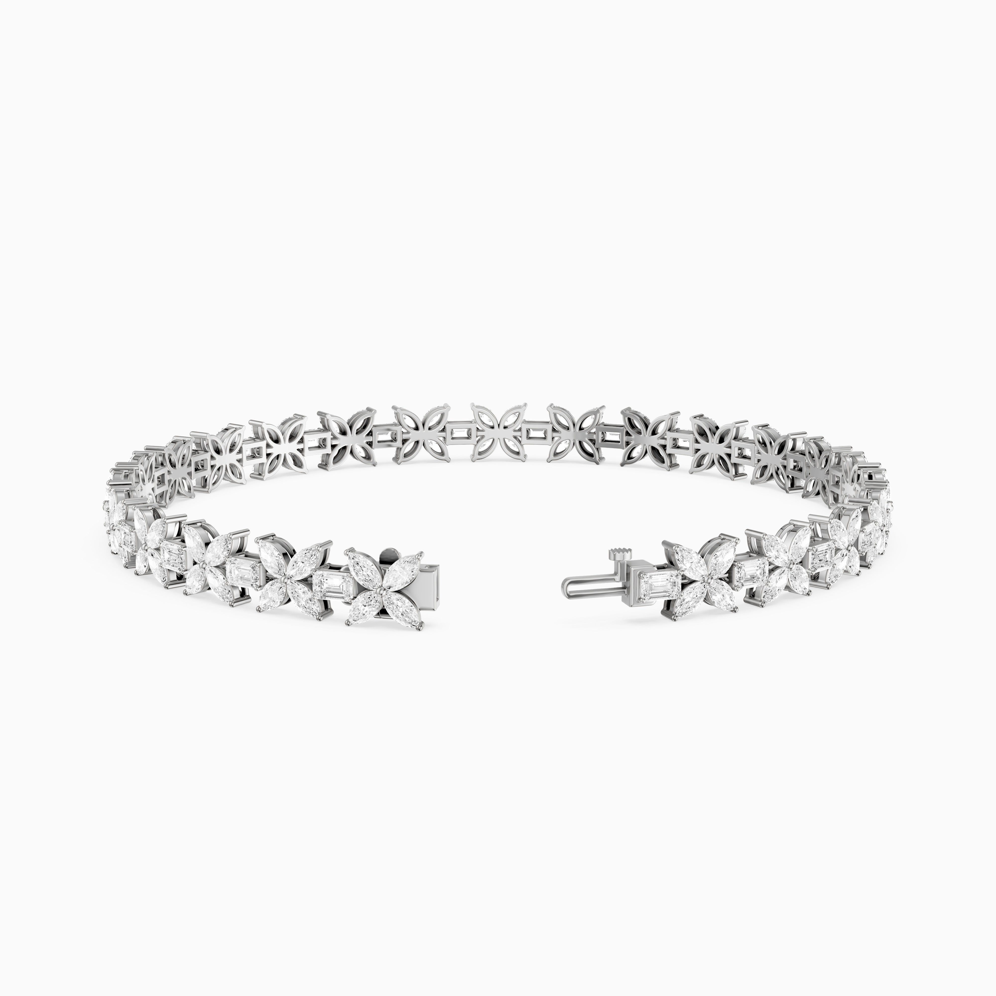Fiorella Marquise Lab Grown Diamond Floral Bracelet with Emerald Cut Lab Diamonds