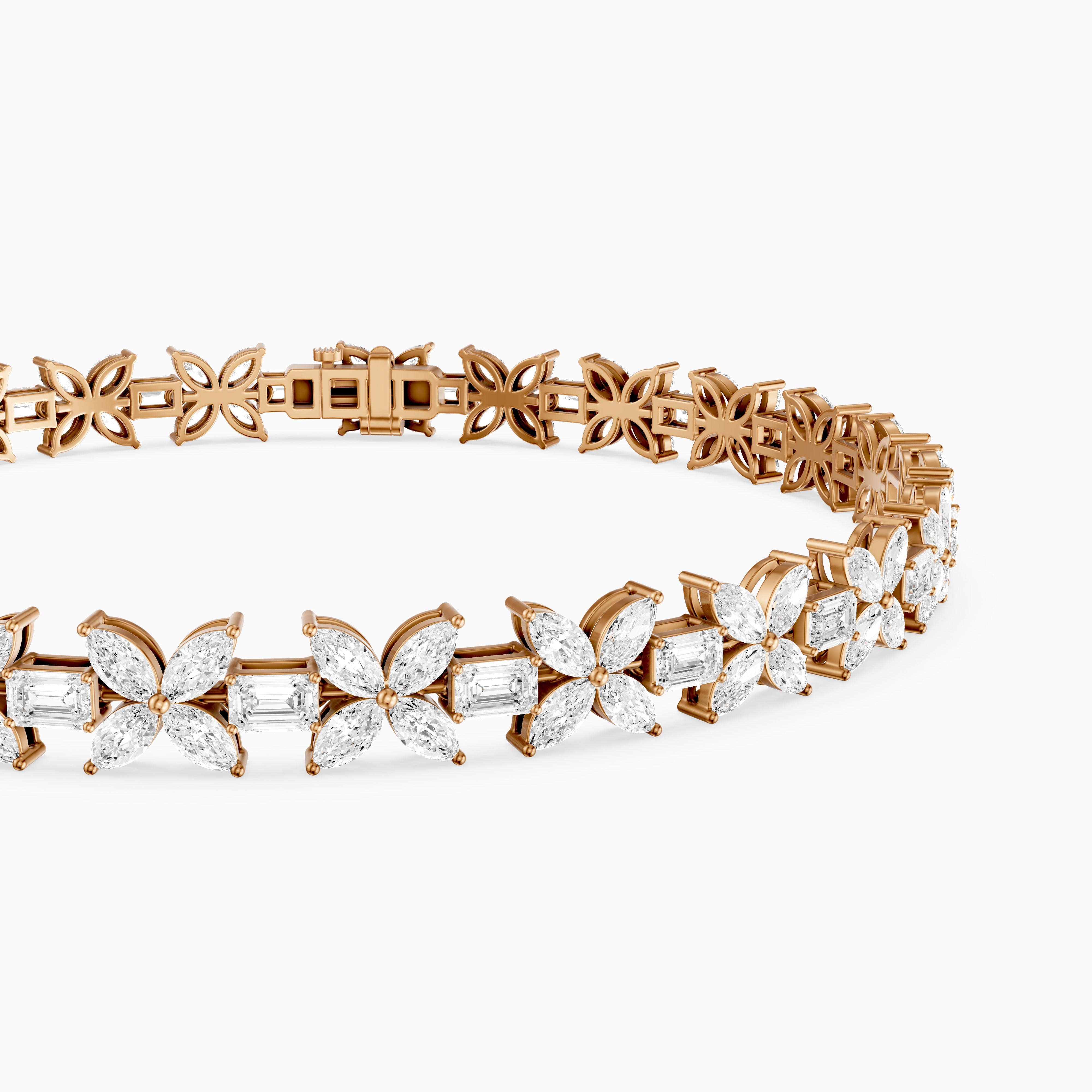 Fiorella Marquise Lab Grown Diamond Floral Bracelet with Emerald Cut Lab Diamonds